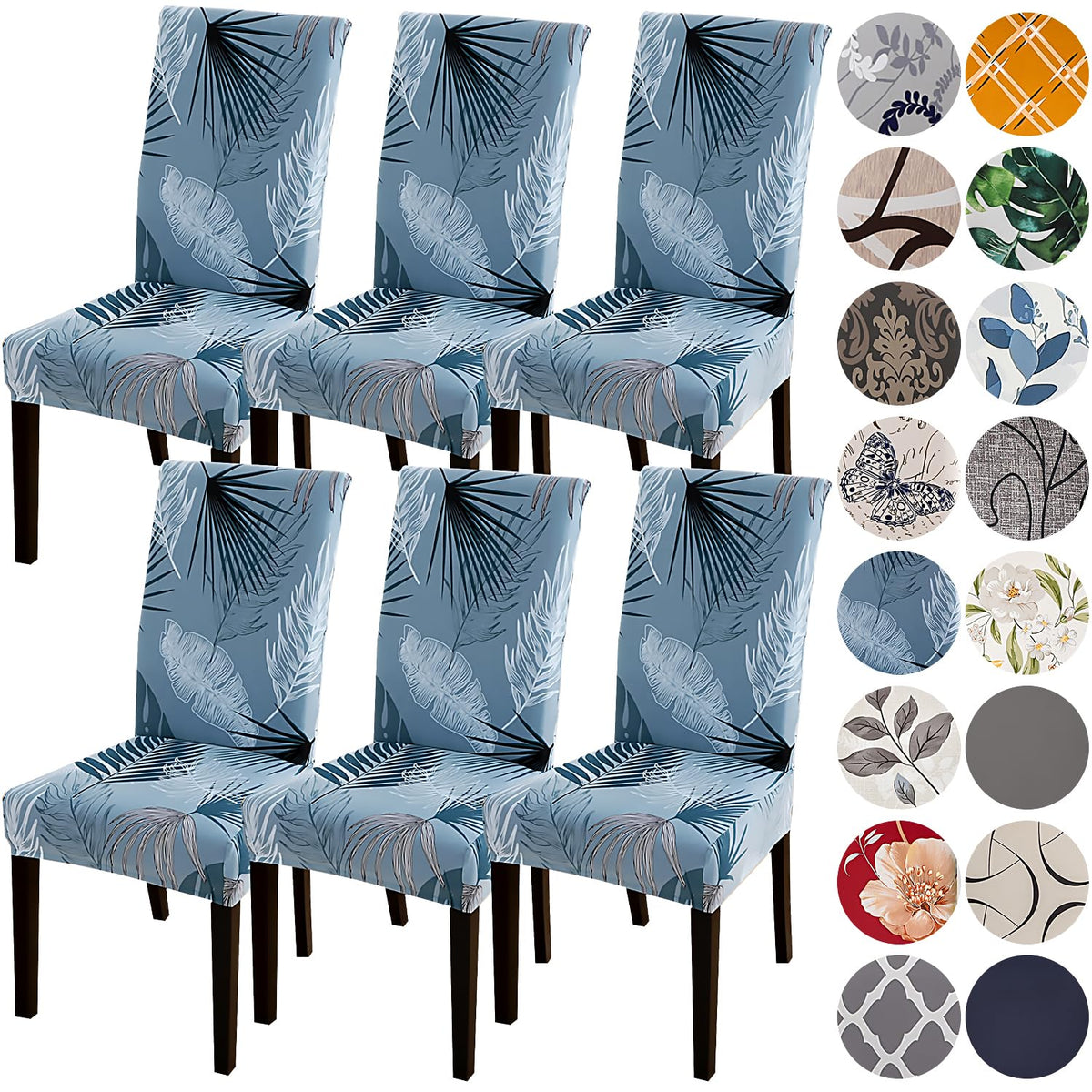 Hzdhclh Blue Chair Covers For Dining Room 6 Pack,Stretch Spandex Parsons Chair Slipcover Set Of 6,Washable Anti-Dust Chair Seat