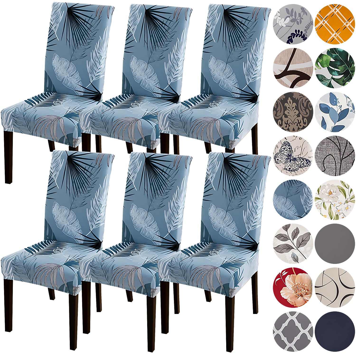 Hzdhclh Blue Chair Covers For Dining Room 6 Pack,Stretch Spandex Parsons Chair Slipcover Set Of 6,Washable Anti-Dust Chair Seat