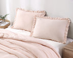 Chezmoi Collection Nora 3-Piece Ruffled Edge Trim Soft Washed Microfiber Comforter Set (Oversized King, Blush)