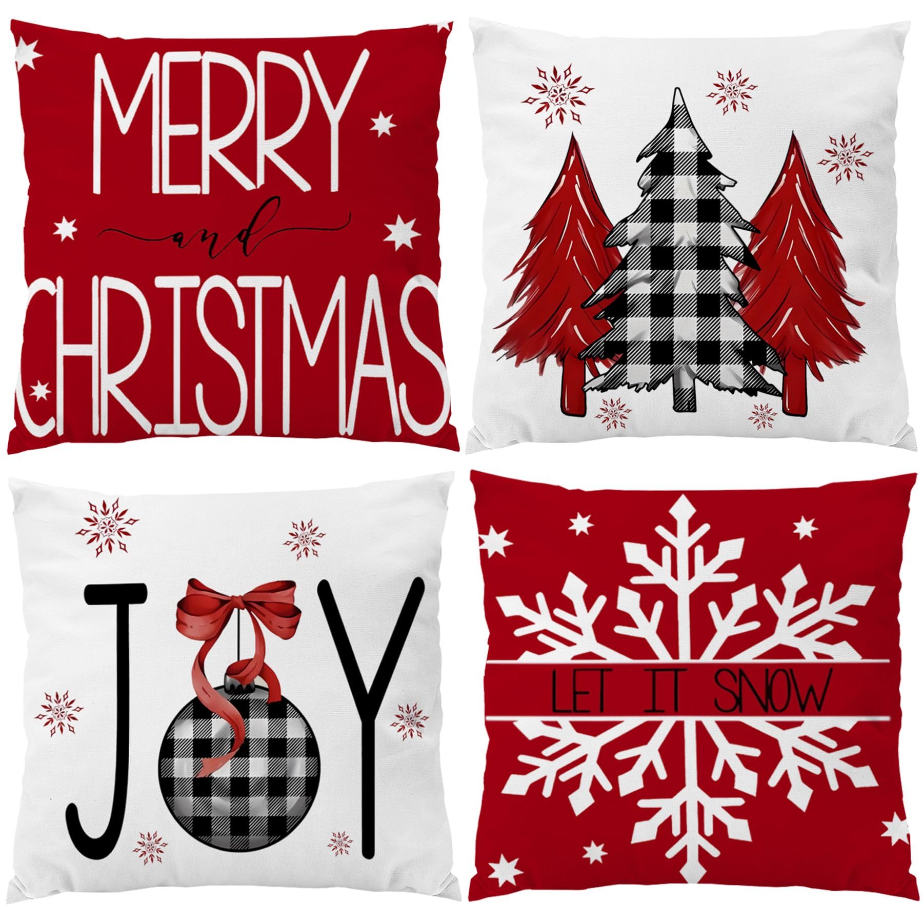 Ezving 20X20 Christmas Pillow Covers, Let It Snow Winter Merry Christmas Decorative Pillow Covers 20 Inch Square Double Sides Pr