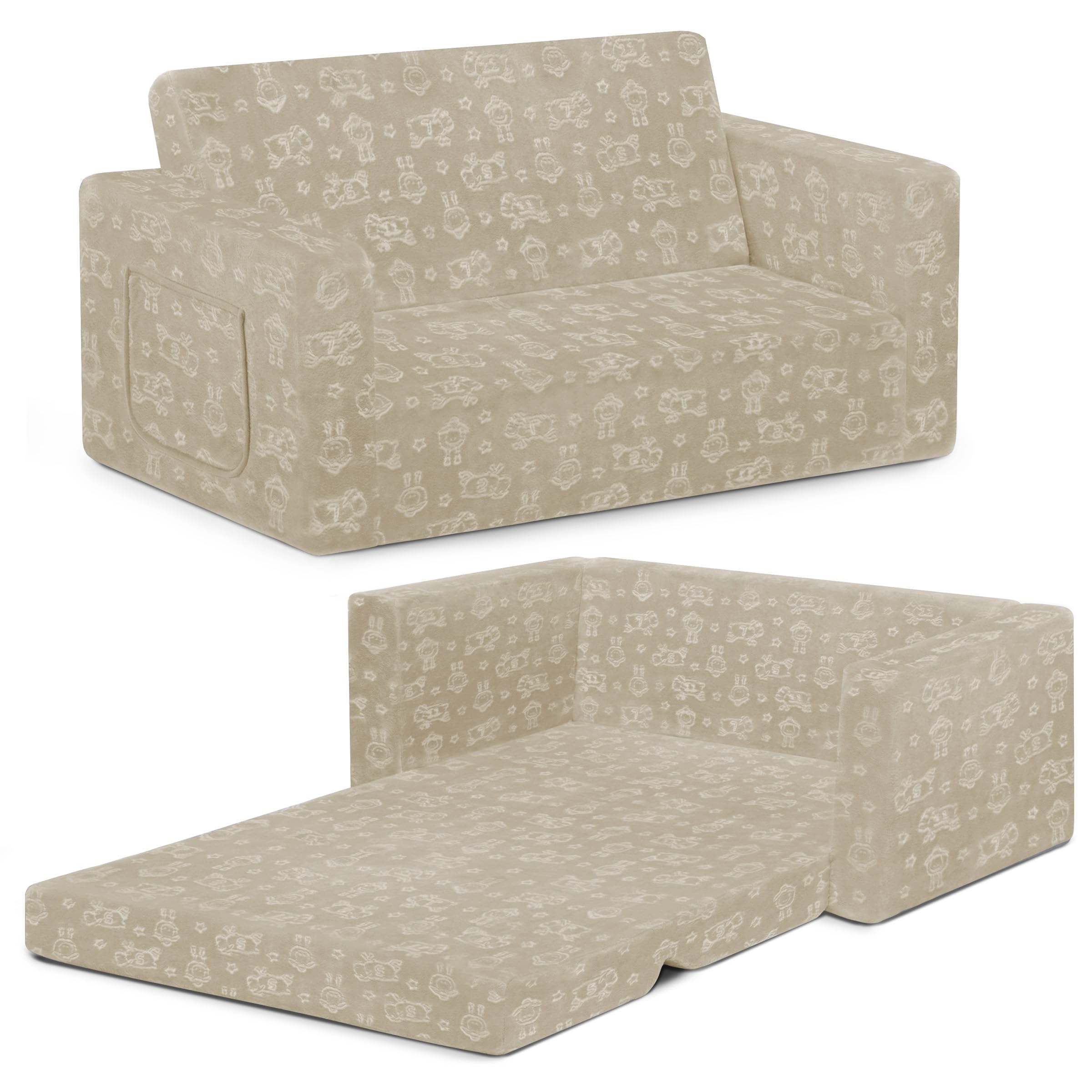 Serta Perfect Sleeper Extra Wide Convertible Sofa to Lounger - Comfy 2-in-1 Flip Open Couch/Sleeper for Kids, Cream