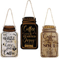 Jetec 3 Pcs Coffee Bar Decor Sign Mason Jar Wall Hanging Plaque Farmhouse Kitchen Decor Wooden Coffee Decor Sign for Kitchen Hom