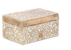 Deco 79 Mango Wood Floral Decorative Box Decorative Keepsake Boxes With Hinged Lid, Set Of 3 Storage Boxes 8'', 10'', 12''W, Bro