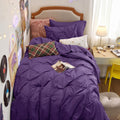 Bedsure Twin Size Comforter Set 5 Pieces - Pintuck Twin Bedding Set, Pinch Pleat Purple Twin Size Bed In A Bag With Comforter, S
