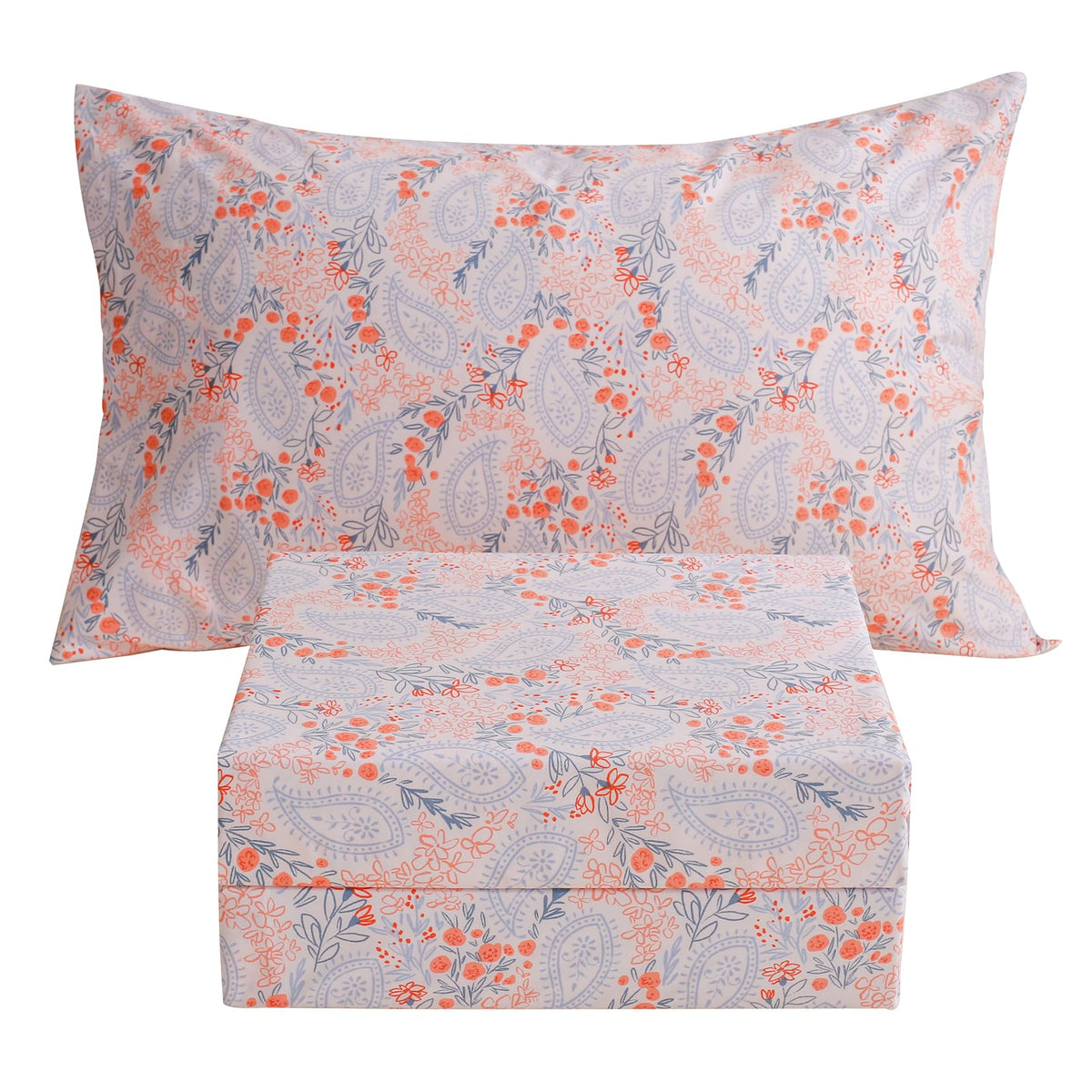 Jsd Pink Paisley Floral Sheet Set Twin Size, 3 Piece Soft Printed Microfiber Sheets Extra Deep Pocket