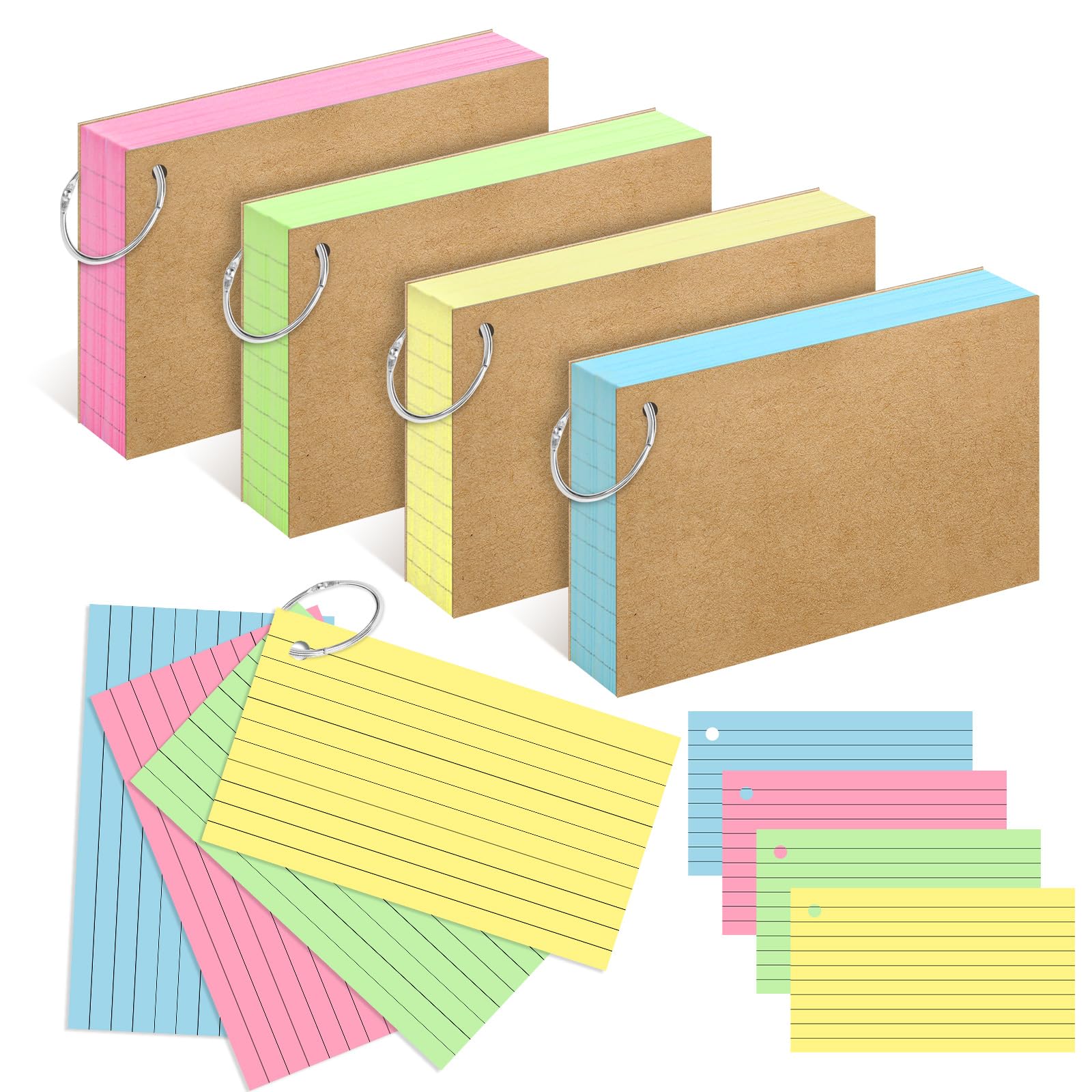 Yaguao Colored Index Cards 4X6 Inches Flash Cards With Ring Lined Flashcards Heavy Note Cards For Studying, 200 Count