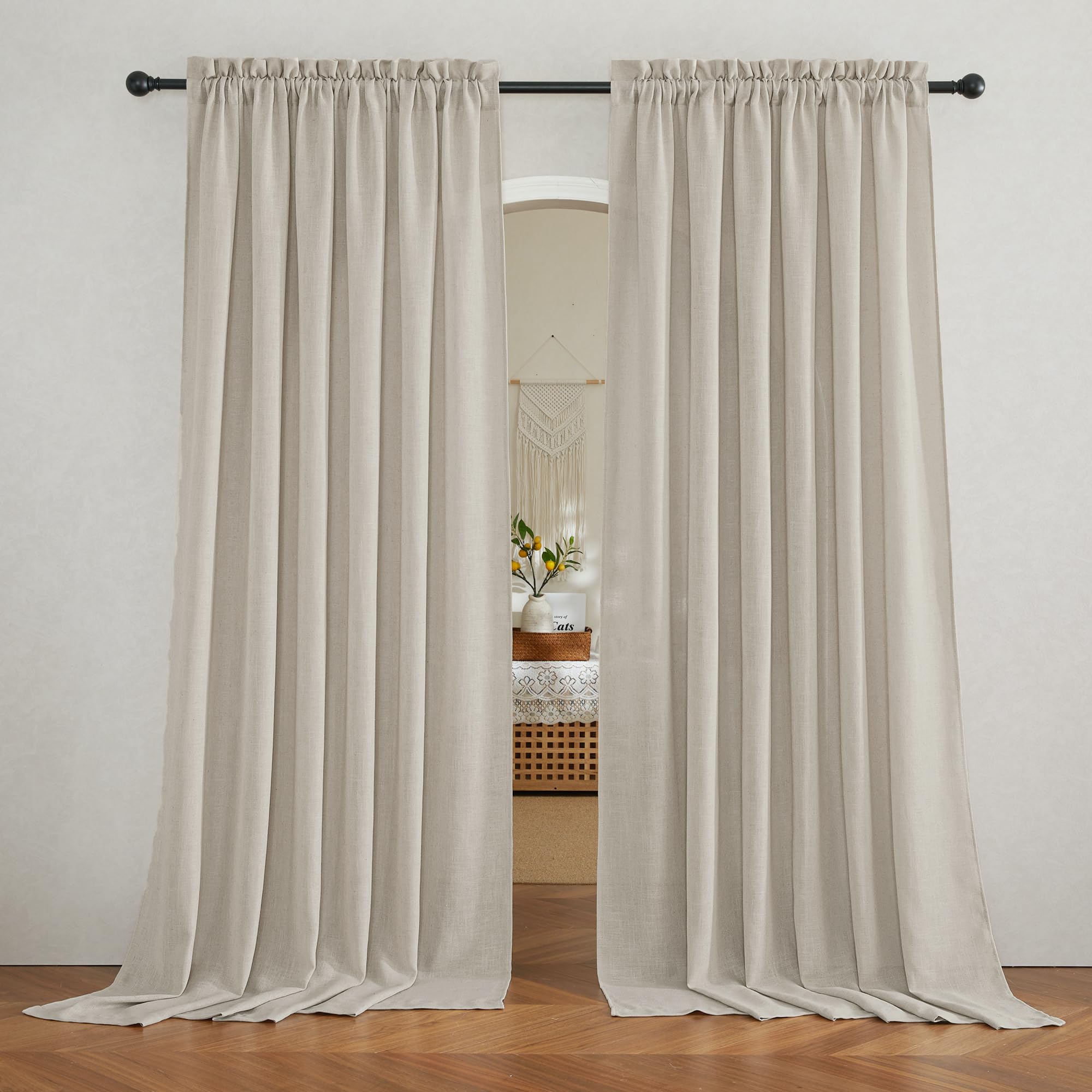 Ryb Home Extra Wide Semi Sheer Curtains, Breathable Room Divider Curtains For Office Bedroom Separation, Large Window Curtains F