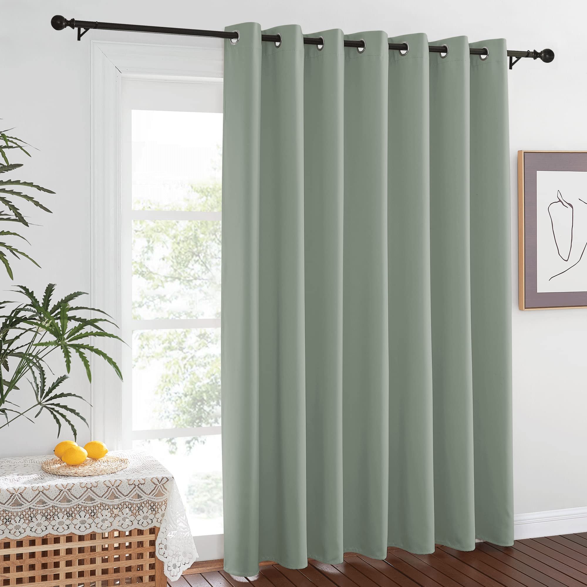 NICETOWN Blackout Sage Green Curtain for Sliding Glass Door - Grommet Thermal Insulated Patio Door Drape Room Darkening Sound Da