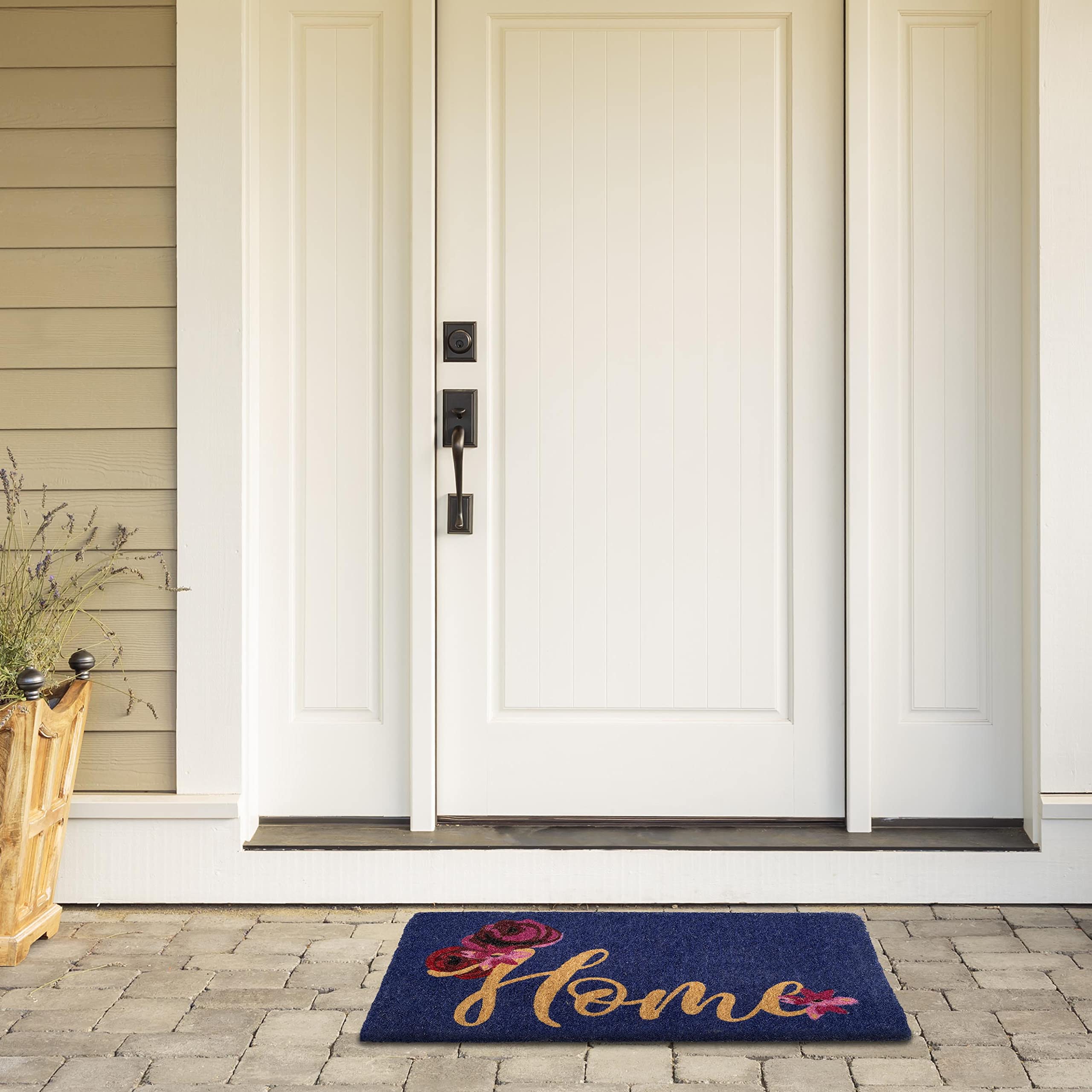 Fab Habitat Extra Thick Doormat - Handwoven, Durable - Natural Coir - Entryway, Front Door, Porch, Patio - Floral Home Dark Blue