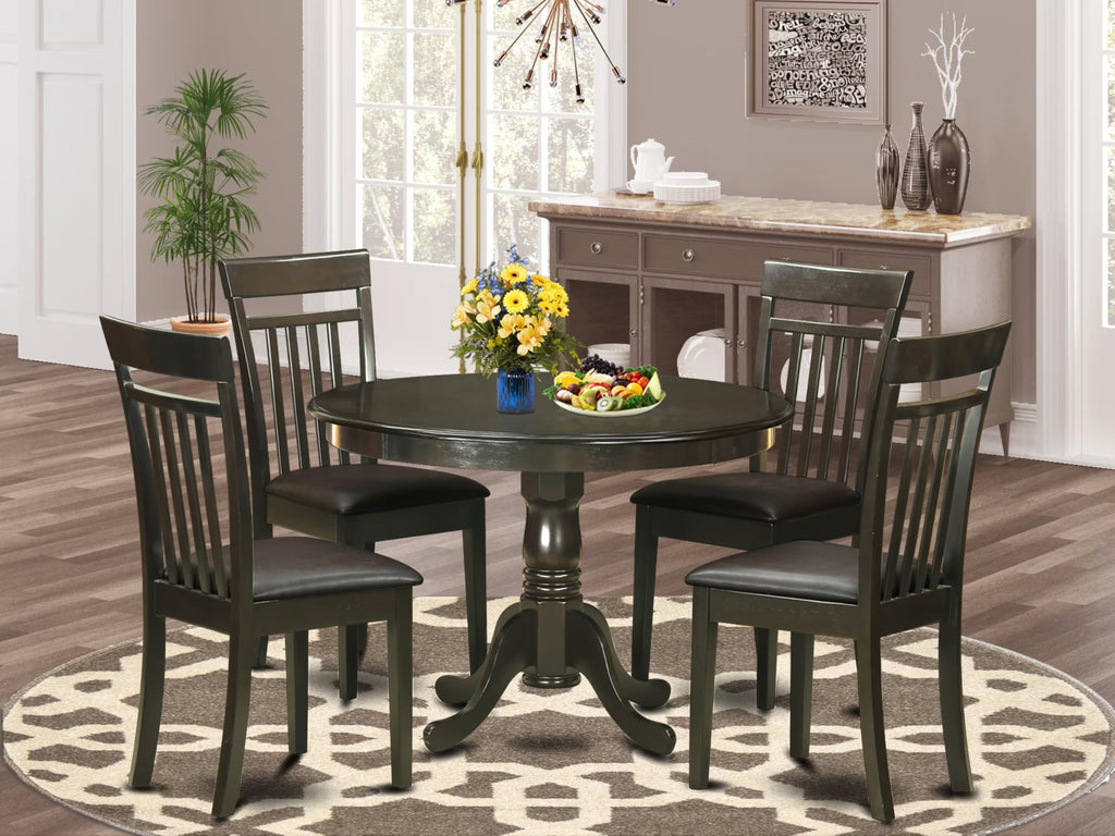 East West Furniture HLCA5-CAP-LC 5 Piece Dining Room Furniture Set Includes a Round Kitchen Table with Pedestal and 4 Faux Leather Upholstered Dining Chairs, 42x42 Inch, Cappuccino