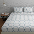 Huesland By Ahmedabad Cotton 144 Tc Cotton Bedsheets For Double Bed With 2 Pillow Covers  White (Blue Circles)