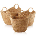 Casafield Set of 3 Multipurpose Boat Baskets with Handles - Natural, Woven Water Hyacinth Storage Organizers for Throw Blankets,