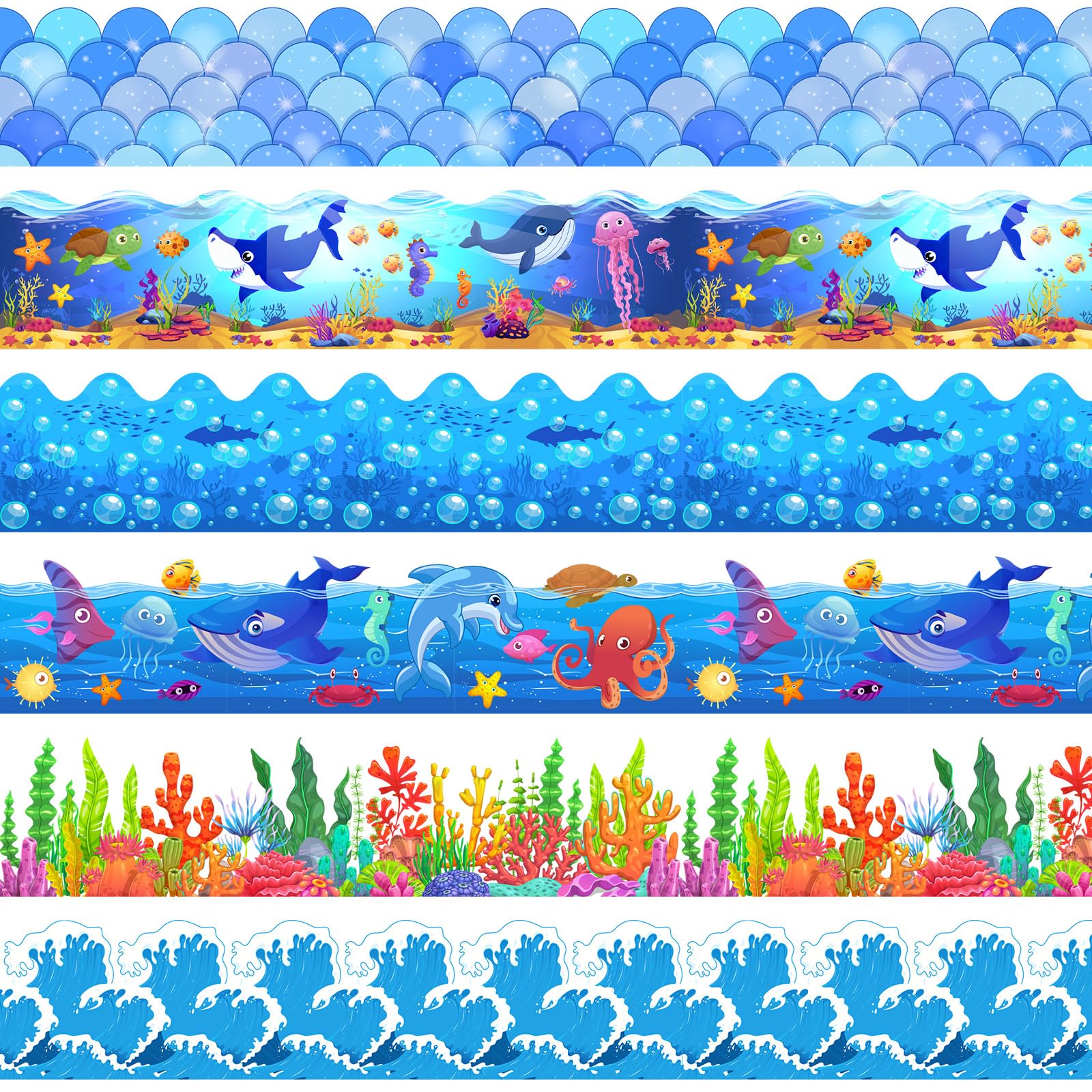 Seajan 197 Ft Classroom Borders For Bulletin Board Back To School Decor Under The Sea Ocean Themed Straight Bulletin Boards Trim