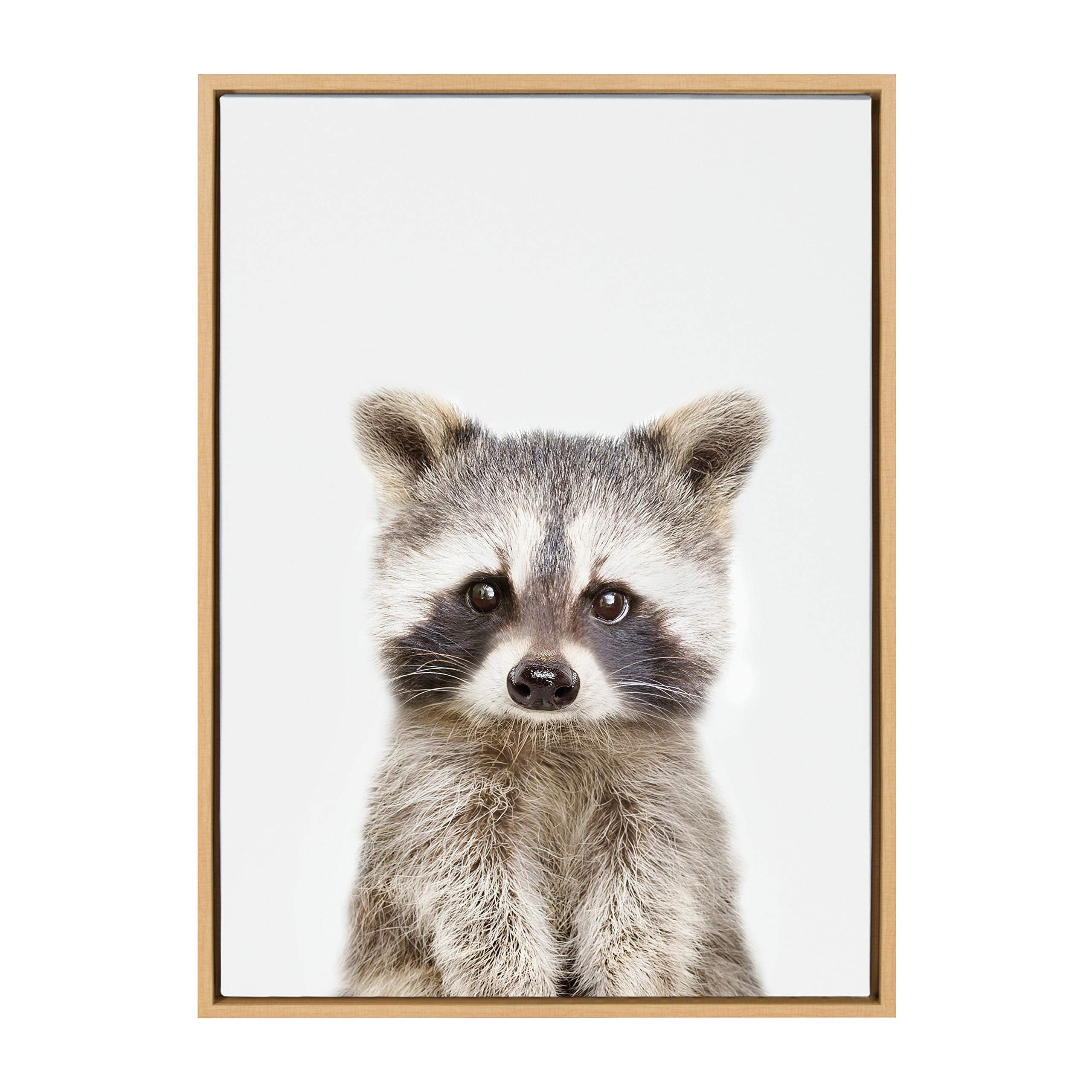 Kate and Laurel Sylvie Baby Raccoon Animal Print Portrait Framed Canvas Wall Art by Amy Peterson, 23x33 Natural