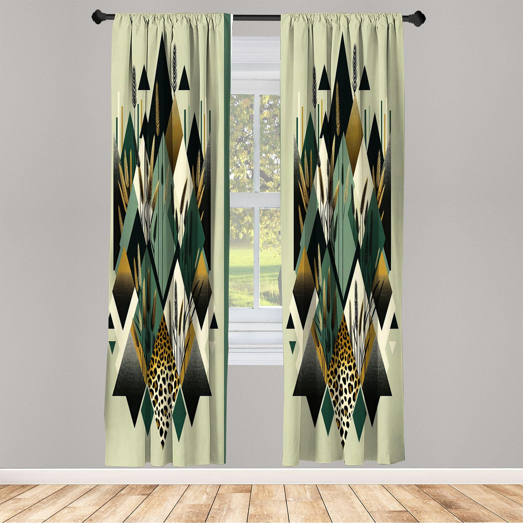 Ambesonne Bohemian Window Curtains, Diamond Shapes Geometric Design Abstract Botanical Design Boho, Lightweight Decor 2-Panel Se