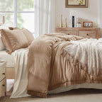 Andency Taupe Comforter Set King Size, 3 Pieces Boho Tassel Lightweight Bedding Comforter Sets For King Bed, Tan All Season Soft Fluffy Fringe Bed Set (104X90In Comforter & 2 Pillowcases)
