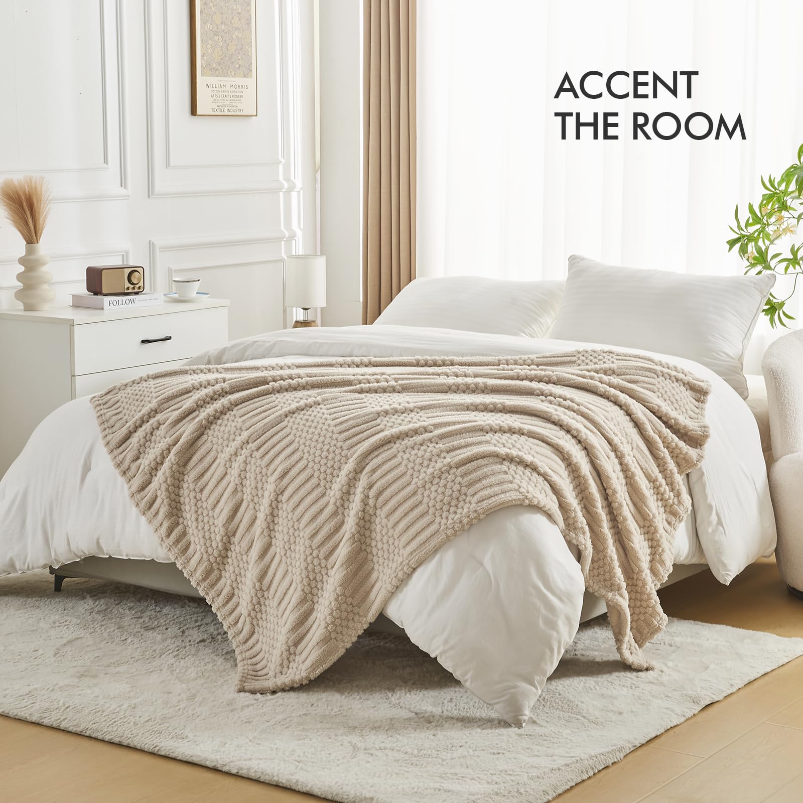 Lifein Fall Throw Blanket For Couch-Soft Boho Bed Throw Blanket,Beige Fleece Cozy Blanket For Autumn,Cute Tan Fluffy Lightweight