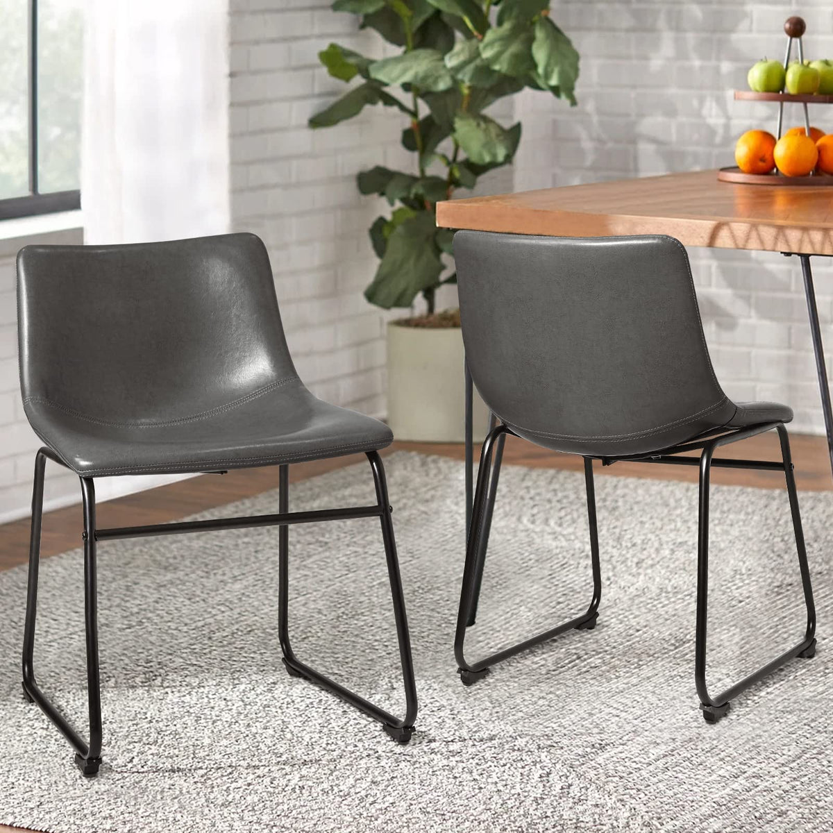 Waleaf 26 Inch Bar Stools Set Of 2,Counter Height Bar Stools With Back, Modern Pu Leather Stools With Metal Leg And Footrest (Grey, 2 Pcs 18' Dining Chairs)