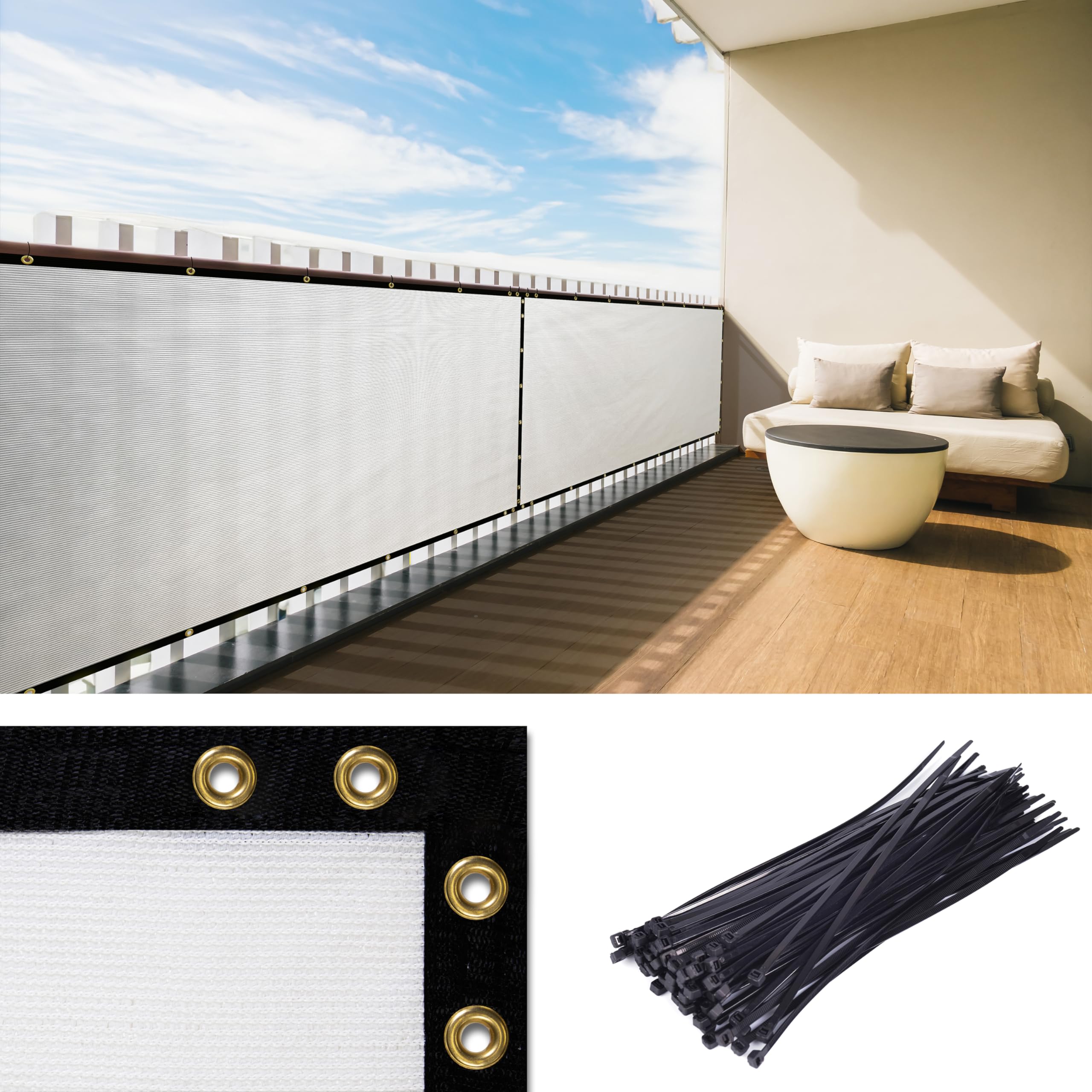 Royal Shade Custom Size 3  x 132  White Balcony Privacy Screen Apartment Above Railing Porch Patio Fence Windscreen Cover Nett