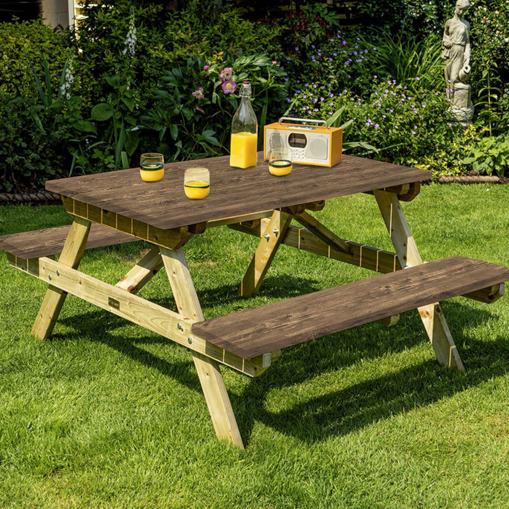 Famibay 3 Piece Picnic Table Cover And Bench Covers Waterproof Polyester Camping Table Cover With Elastic Washable Fitted Picnic Table Cover For Rectangle Tables(Wood Grain,12' X72'+30' X72')