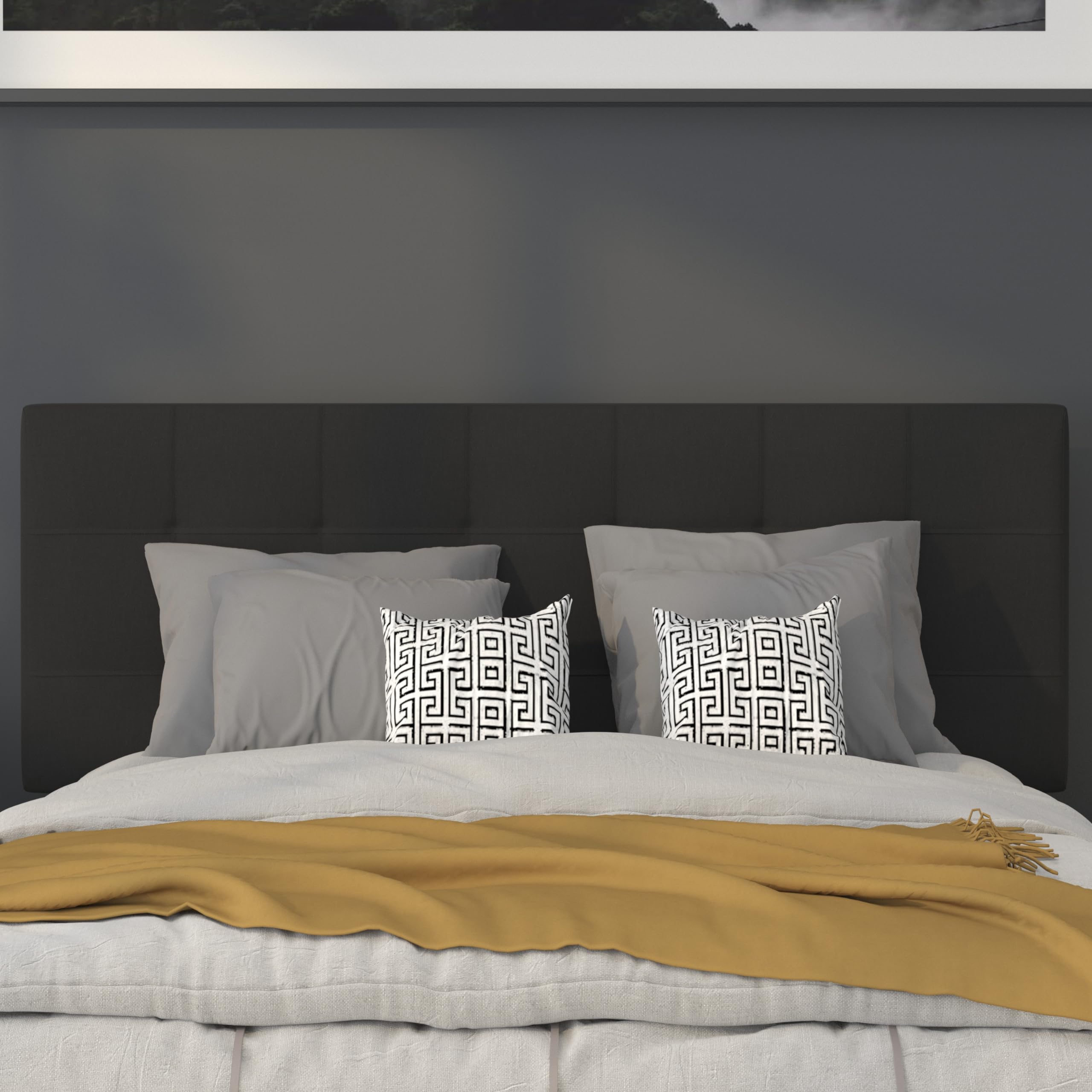 Flash Furniture Bedford Tufted Upholstered Headboard For Full Size Bed, Contemporary Fabric Tufted Headboard With Adjustable Height, Black