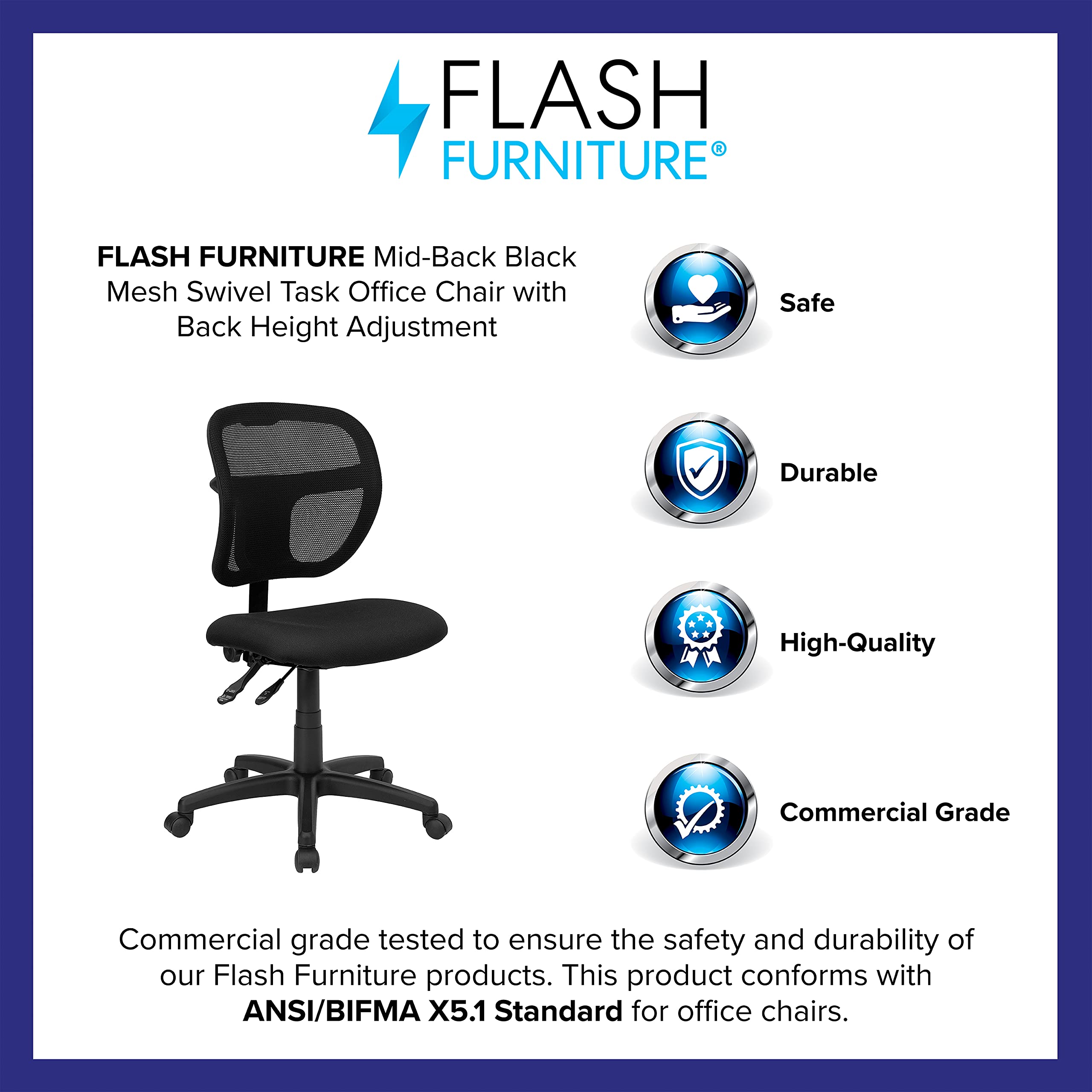 Flash Furniture Pellen Mid-Back Black Mesh Swivel Task Office Chair with Back Height Adjustment