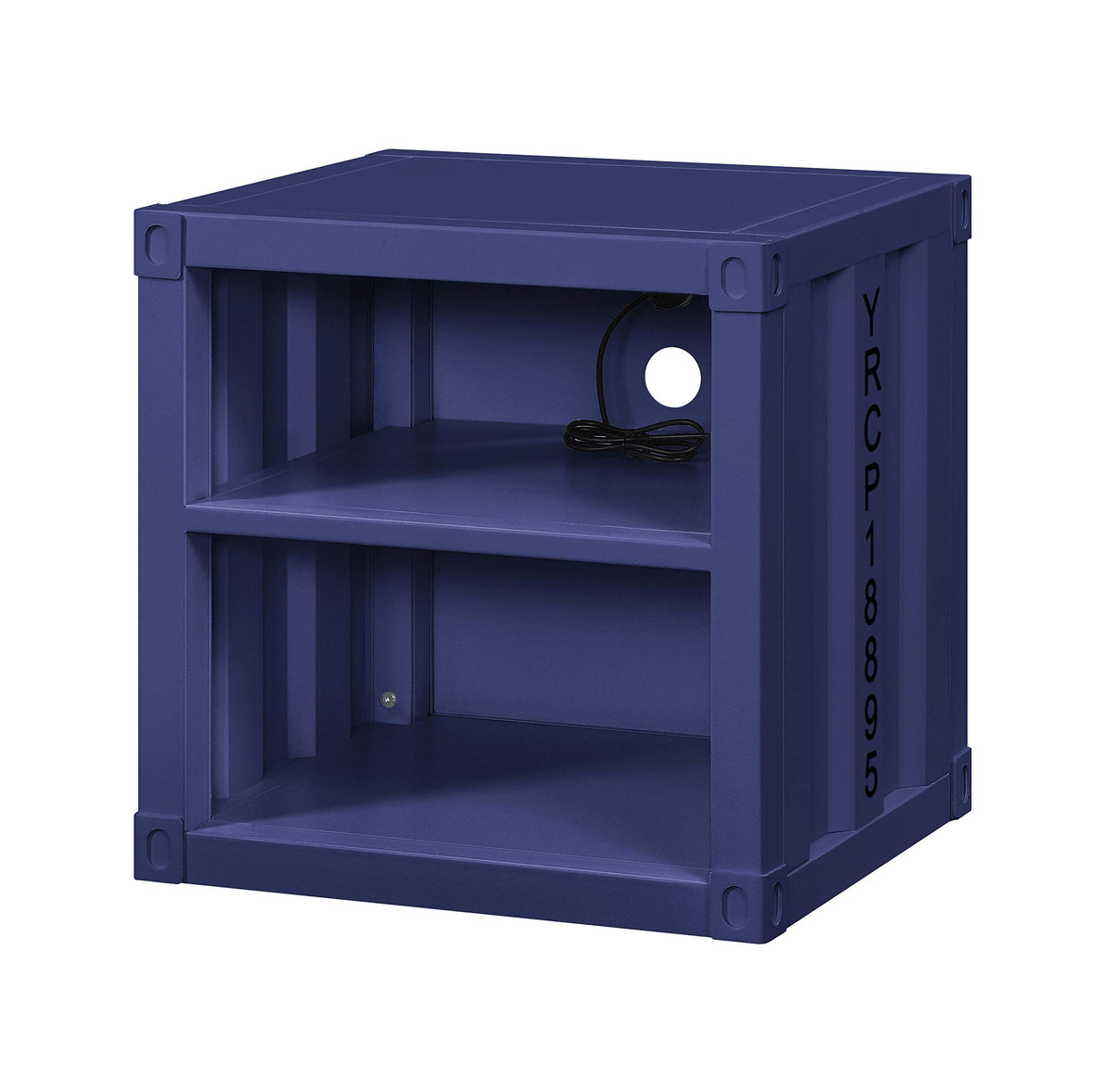 Benjara, Blue Metal Nightstand With 2 Open Compartment And Usb Port