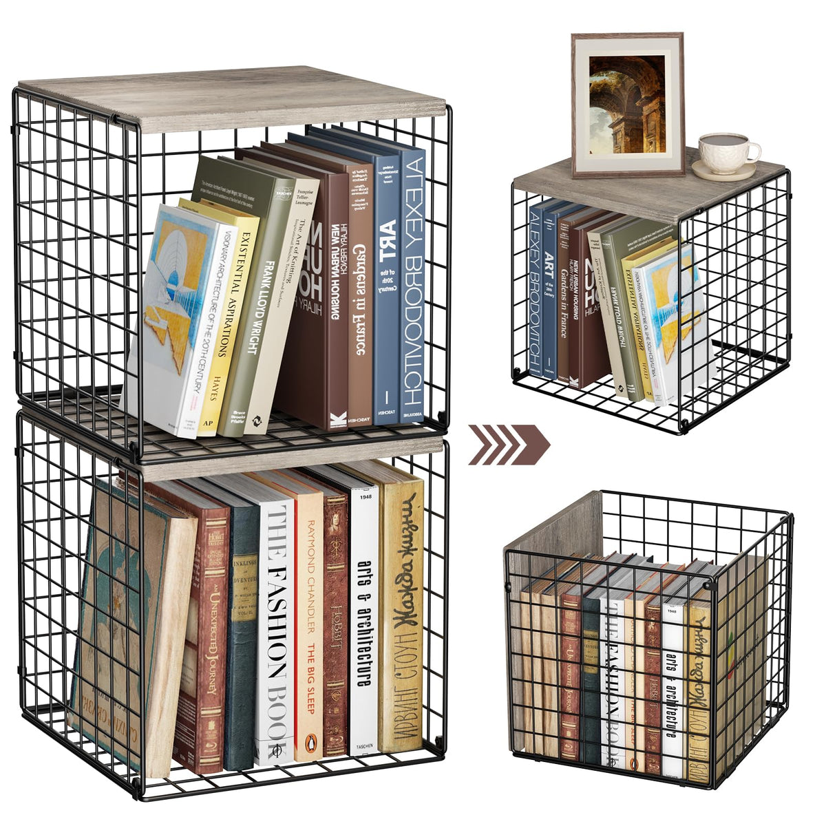 Dmevkic 2 Cube Small Bookcase,Bookshelf for Small Spaces Book Shelf,12.2 x 12.2 x 12.2, DIY Variable Stackable Cube Storage for 