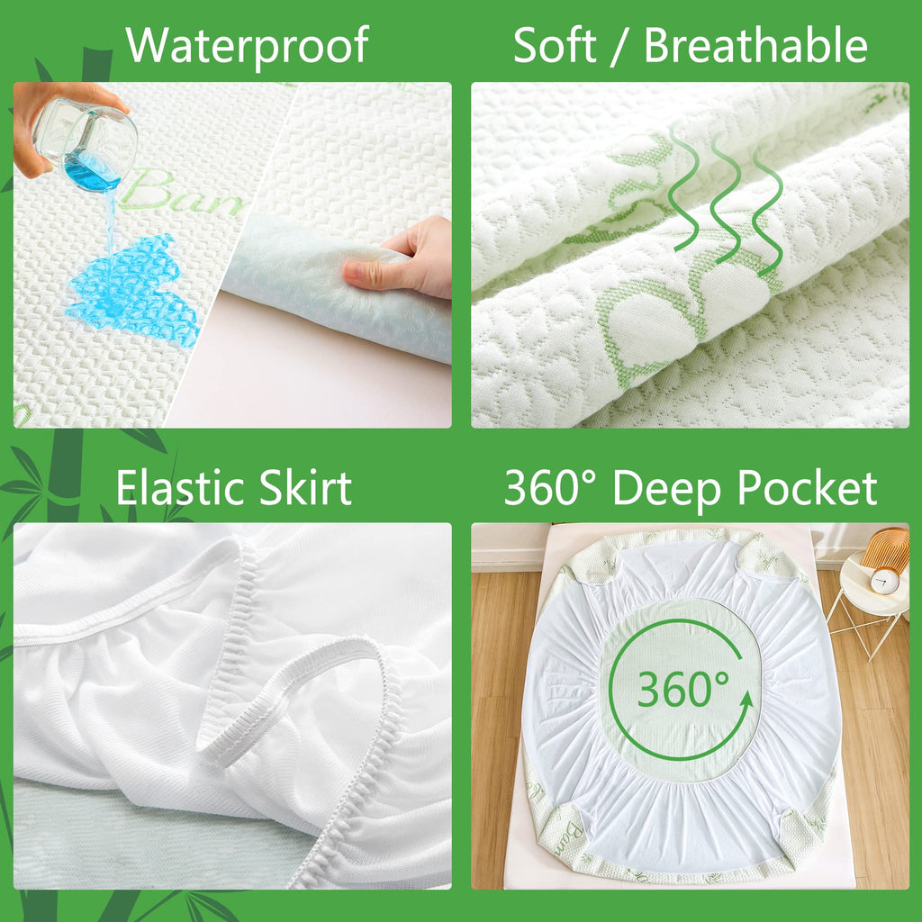 Goonik California King Mattress Protector, Breathable Bamboo Viscose Waterproof Cal King Mattress Pad Cover With 6-18 Inches Dee