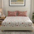 Huesland By Ahmedabad Cotton 144 Tc Cotton Bedsheet For Double Bed King Size With 2 Pillow Covers | White, Rust & Grey