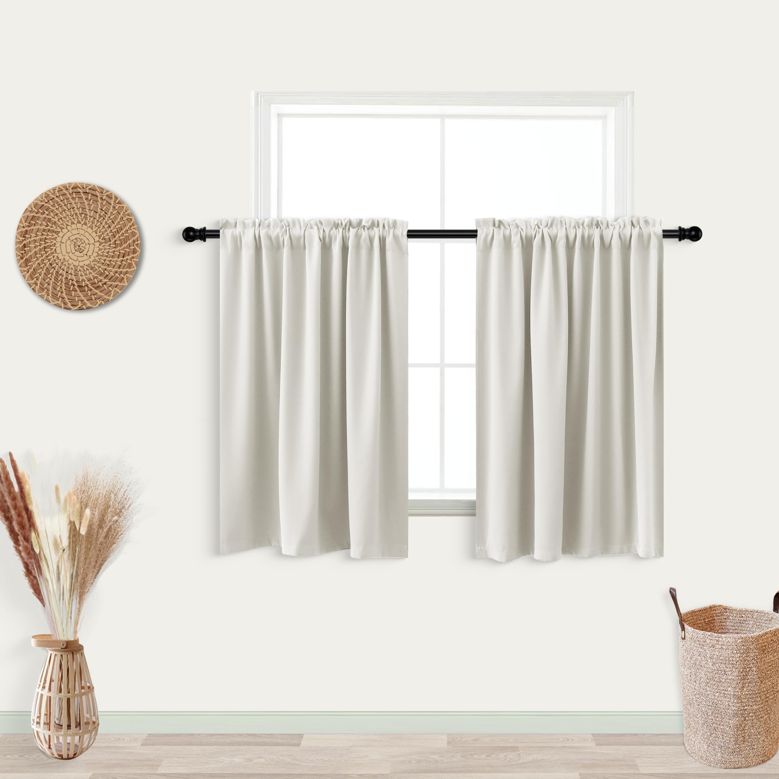 Koufall Cafe Curtains 18 X 24 Inch Length For Small Window Treatments Tiers Boho Blackout Curtains For Rv Camper Windows Kitchen,Sets Of 2 Panels,Cream Beige