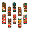 Set of 10 Hand-Carved Tiki Masks - 12-Inch Polynesian Wooden Wall Decor, Artisan-Crafted by Indonesian Masters, Vibrant Island C