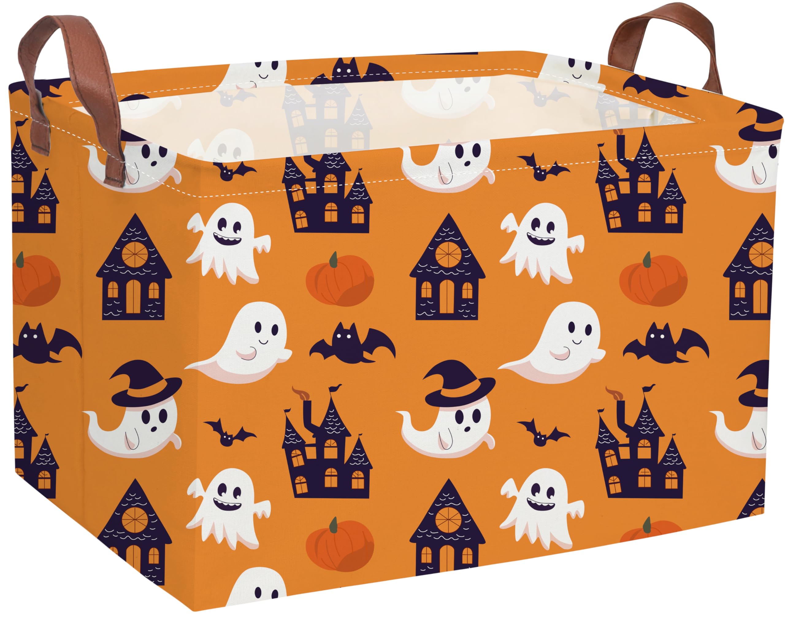 Essme Rectangular Halloween Basket,Kids Baskets Empty with Handles,Cute Baskets for Kids Halloweens Room Decor,Boys and Girls, C