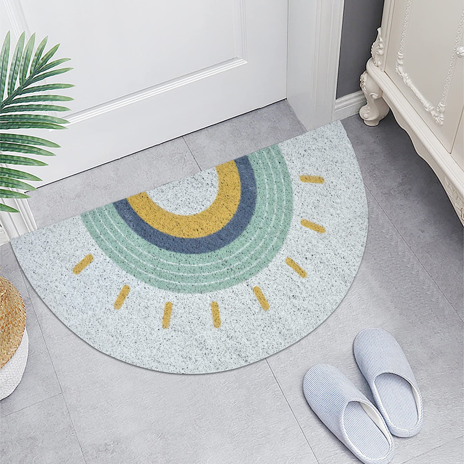 Creative Semi-Circular Area Rug Anti Slip Door Mat Rainbow Sun Printing Floor Mats Bedroom Carpet Rugs Entrance Doormat - Sun, 1