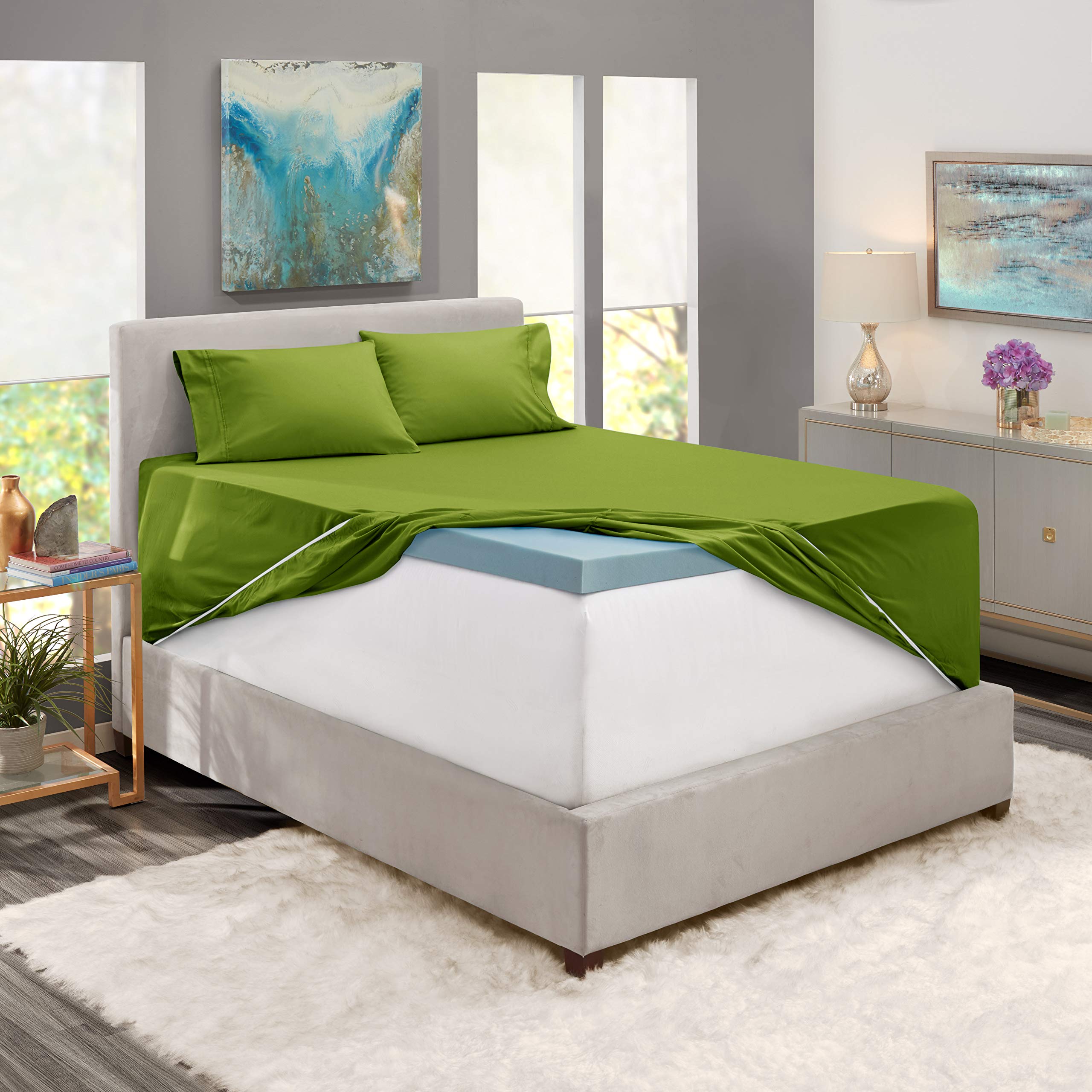 Nestl Extra Deep Pocket Sheets - Fits Mattress 18-24 Inches Deep, Extra Deep Pocket Twin Xl Sheets Sets, 4 Piece Twin Xl Size Sheets, Twin Xl Sheets Deep Pocket, Calla Green Sheets