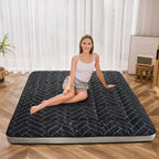 Maxyoyo Black Geometric Pattern Futon Mattress, Japanese Floor Mattress Quilted Bed Mattress Topper, Extra Thick Folding Sleeping Pad Breathable Floor Lounger Guest Bed For Camping Couch, Full