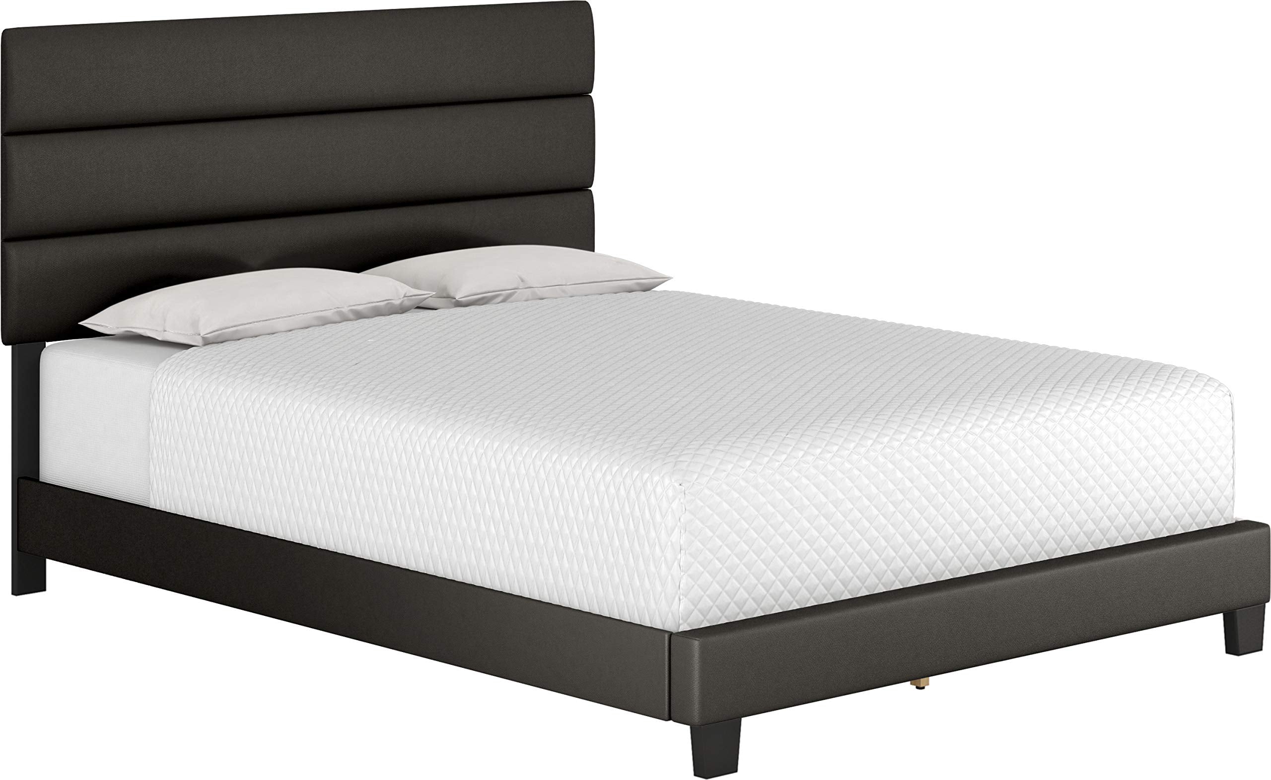 Boyd Sleep Piedmont Upholstered Platform Bed Frame Mattress Foundation with Tri-Panel Headboard and Strong Wood Slat Supports: Faux Leather, White, Full