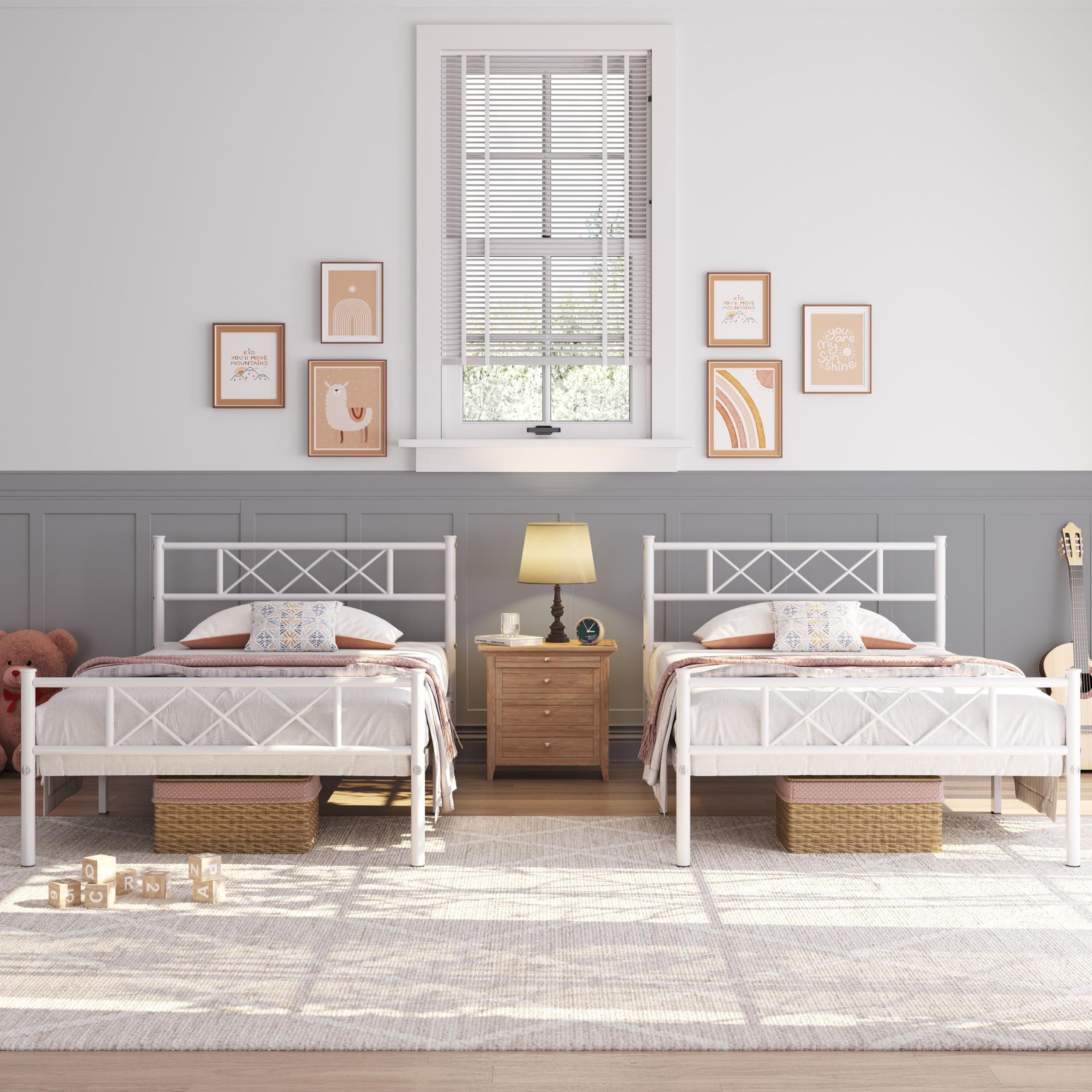 Yaheetech Metal Bed Frame Platform With Headboard And Footboard Mattress Foundation No Box Spring Needed Under Bed Storage Strong Slat Support Twin Size White