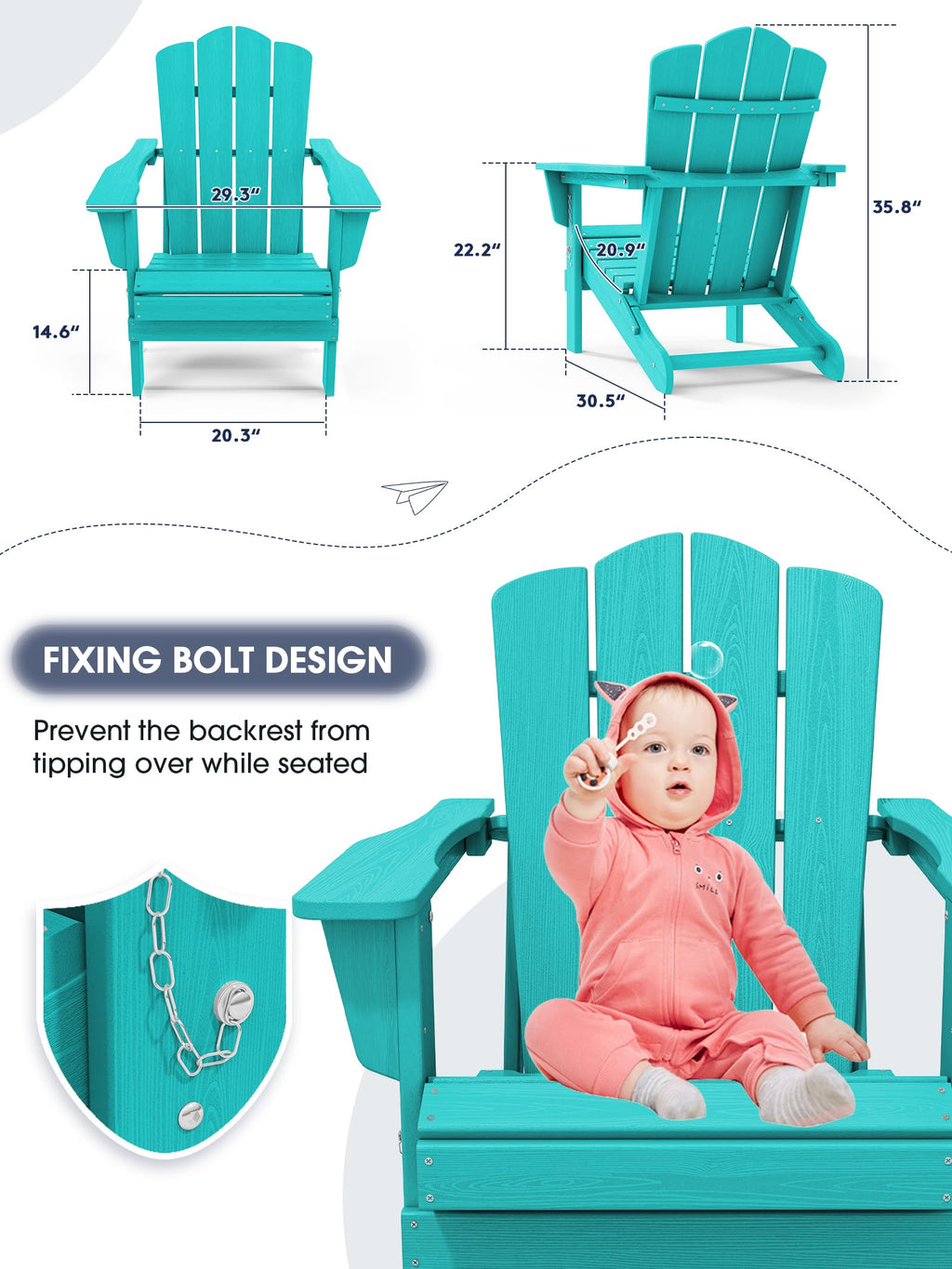 Kingyes Folding Adirondack Chair, Hdpe All-Weather Folding Adirondack Chair, Aruba