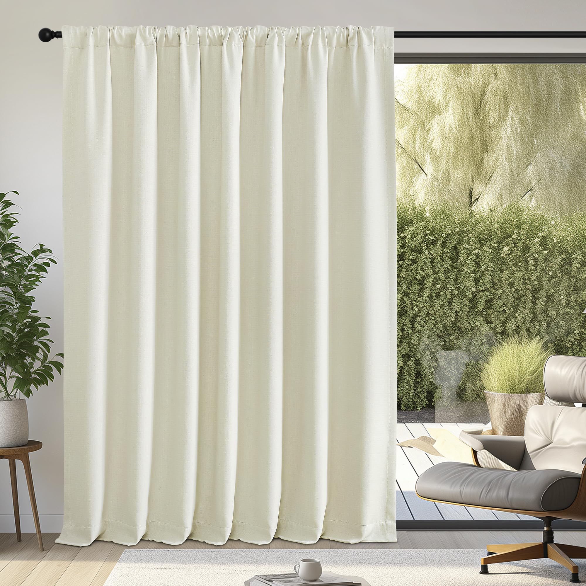 Nicetown Room Darkening 108 Inch Curtains For Sliding Glass Door, Rod Pocket/Back Tab/Hook Belt Faux Linen Noise Dampening Room