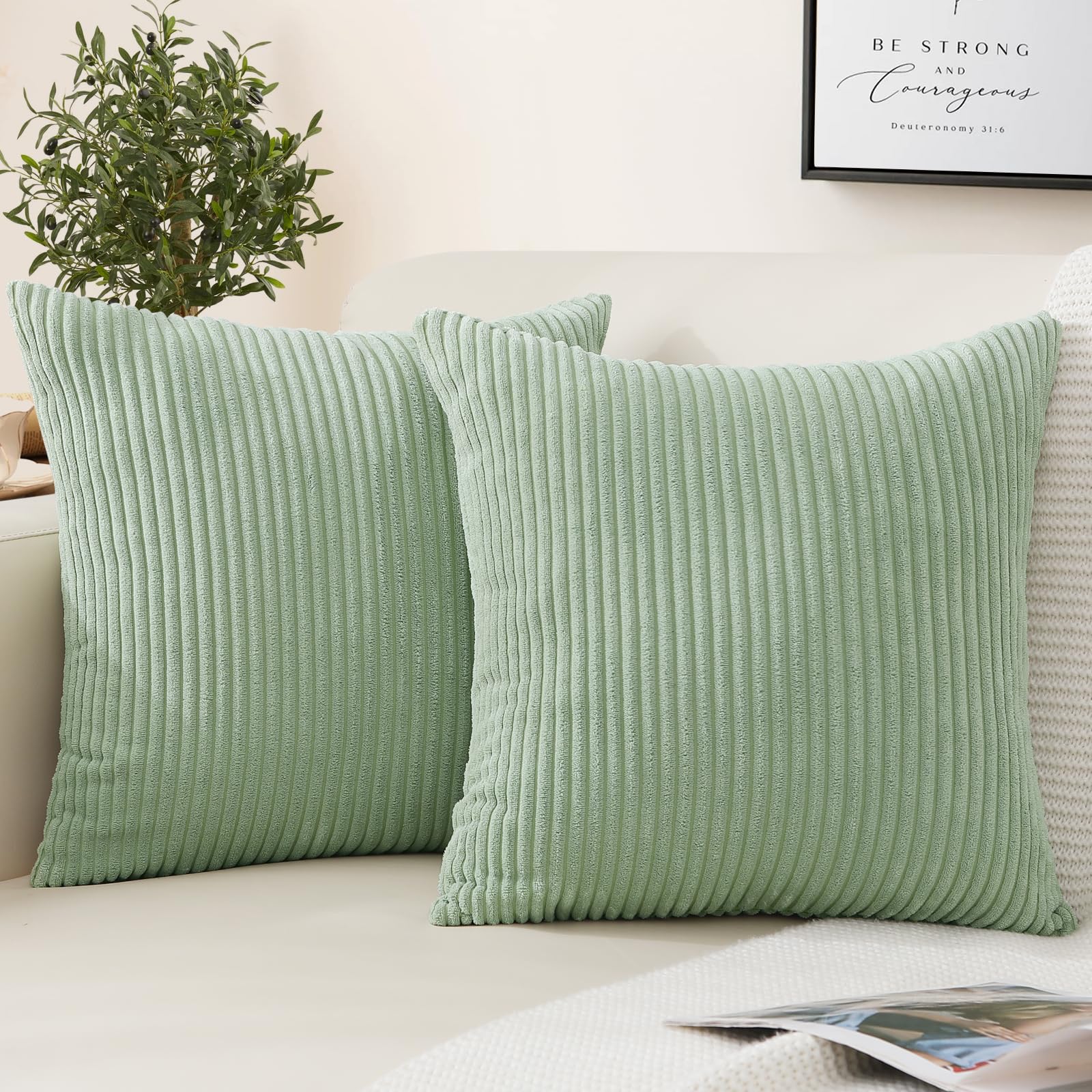 Mecatny Corduroy Throw Pillow Covers 20X20 Set Of 2 - Striped Decorative Pillow Covers For Living Room, Bed - Soft Square Couch