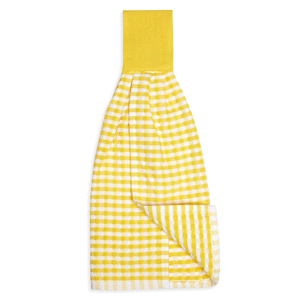 Cackleberry Home Gingham Check Terrycloth Hanging Kitchen Hand Towel Cotton With Button Accent, Set Of 2 (Charcoal Gray)
