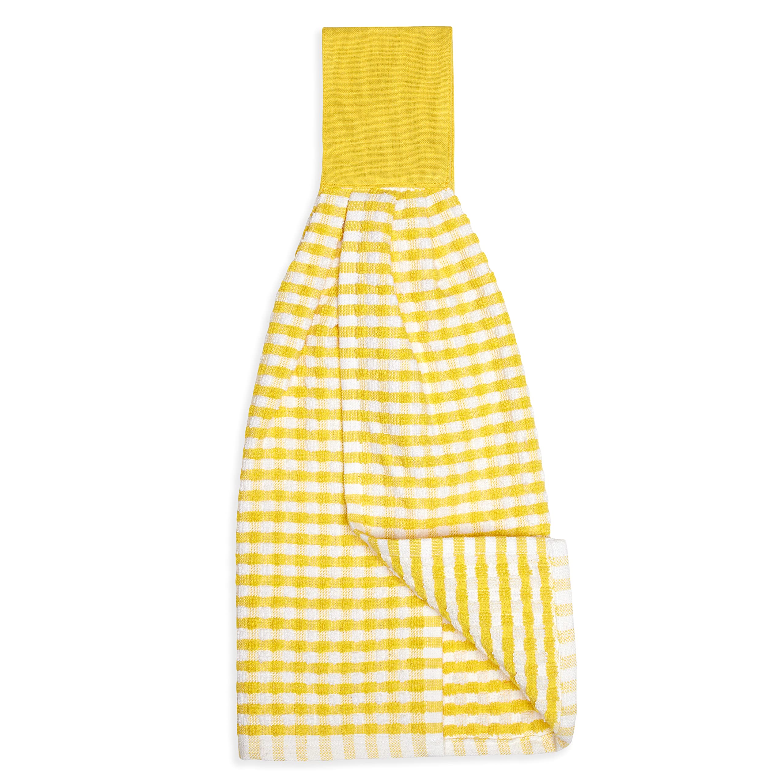 Cackleberry Home Gingham Check Terrycloth Hanging Kitchen Hand Towel Cotton With Button Accent, Set Of 2 (Charcoal Gray)