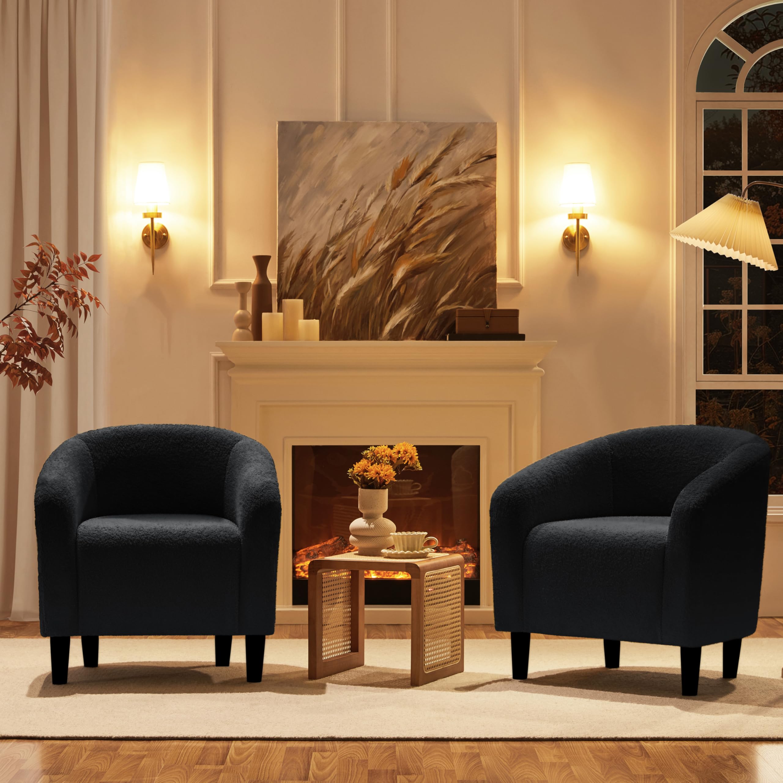 Yaheetech Accent Barrel Chair, Boucle Fabric Club Chair, Furry Sherpa Elegant Armchair With Cozy Soft Padded, Suitable For Living Room Bedroom Reception Room Office, Black