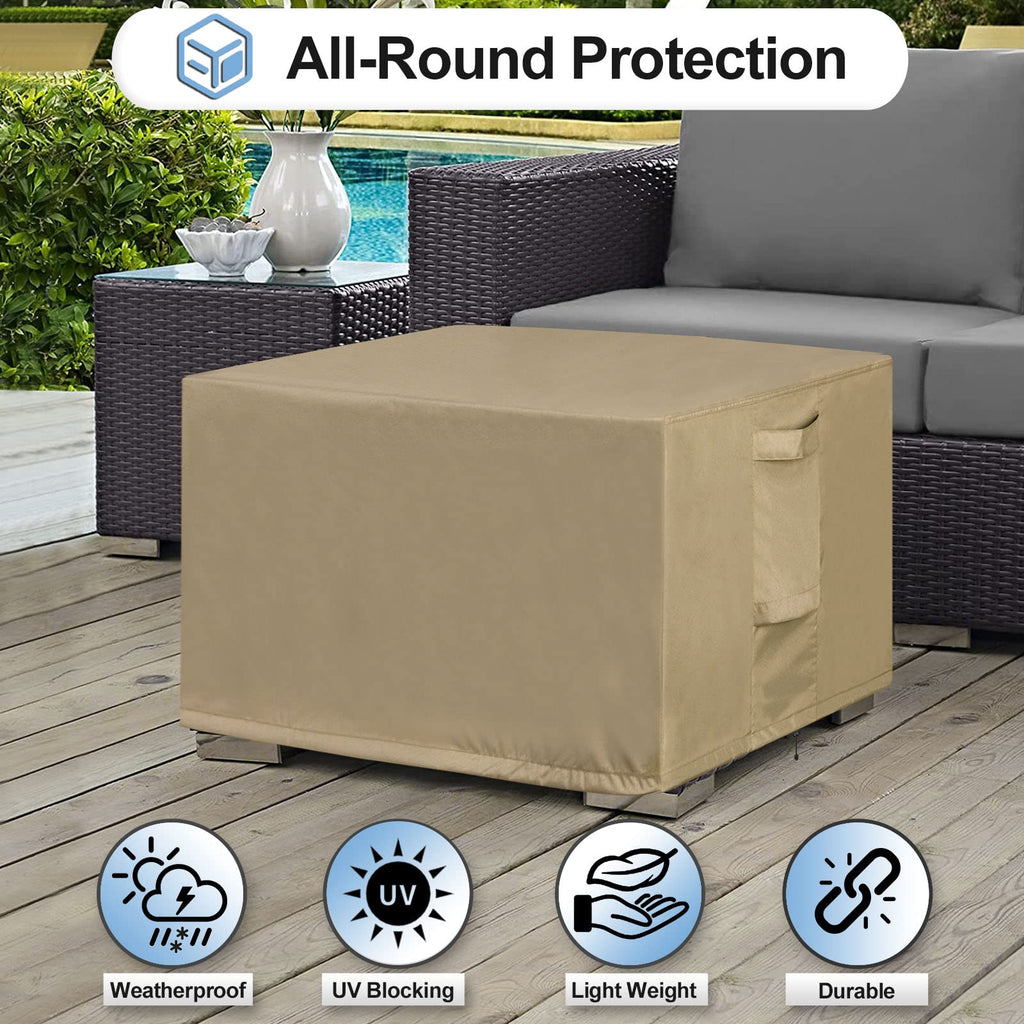 Outdoorlines Outdoor Waterproof Patio Ottoman Covers - Rectangle Uv-Proof Patio Side Table Cover Windproof Heavy-Duty Furniture Covering Protector 28L X 22W X 17H Inch, Camel