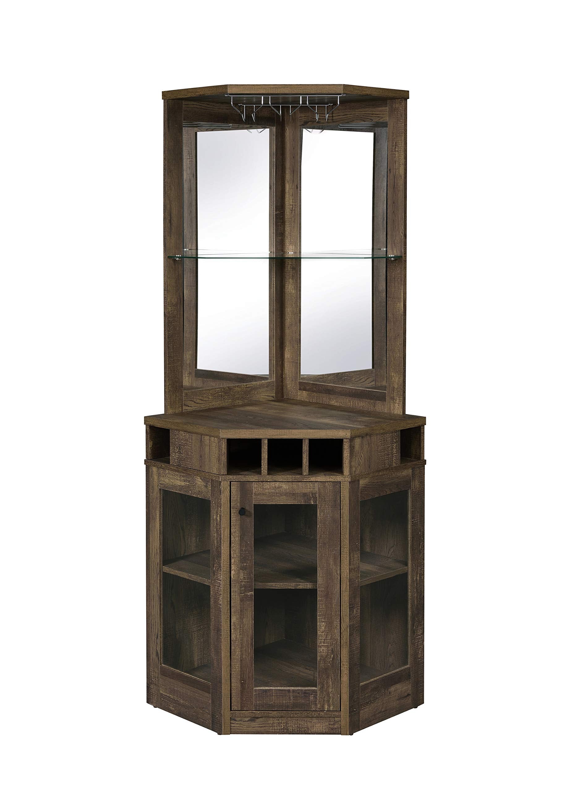 Coaster Furniture Corner Stemware Rack Rustic Oak Bar Cabinet 182303