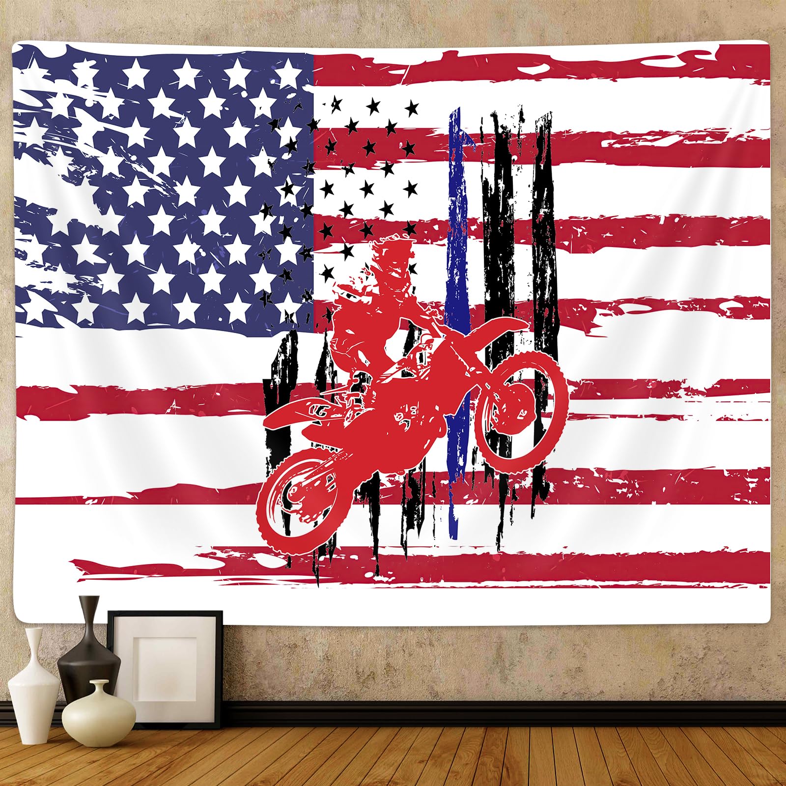 Emwnodti Motocross Dirt Bike Flag Tapestry Wall Hanging, Grunge Flag Moto Wall Decor Tapestries, Sports Wall Art Tapestry for Be