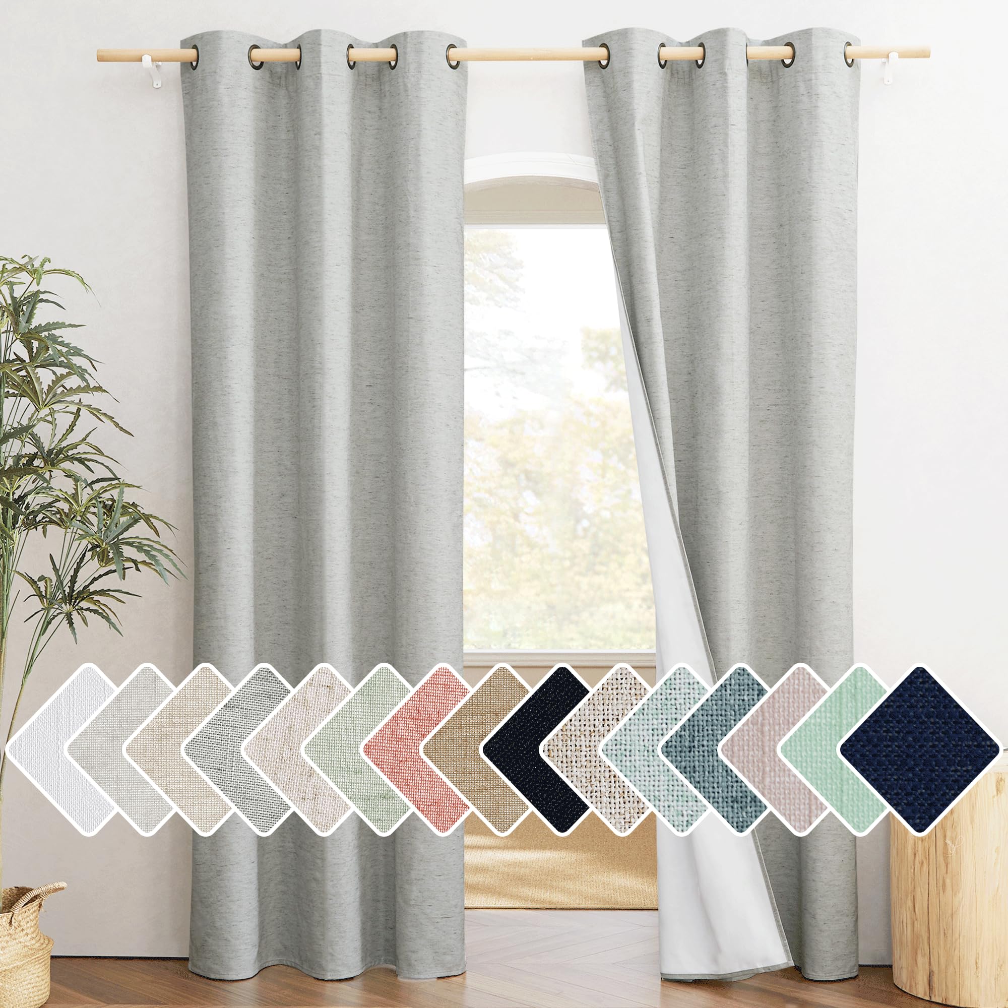 Nicetown Grey Noise And Lights Block Out Curtains, 2 Panels, 42-Inch W By 84-Inch L, Thermal Insulated 100% Blackout 2-Layer Lined Drapes, Noise Cancellation Window Draperies For Dining Room