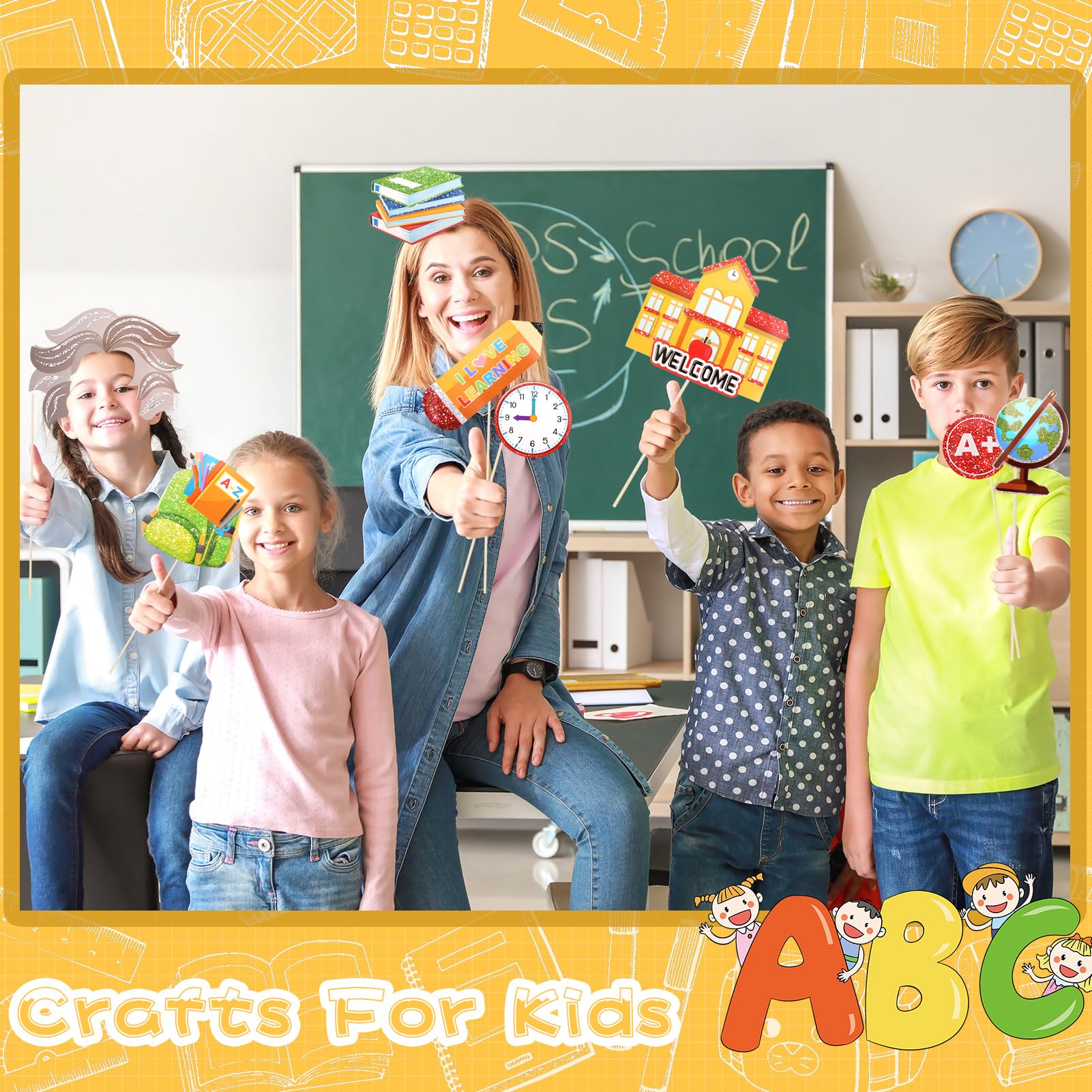 Howaf Back To School Photo Booth Props, 45 Pieces First Day Of School Glitter Party Decorations Welcome Back To School Classroom