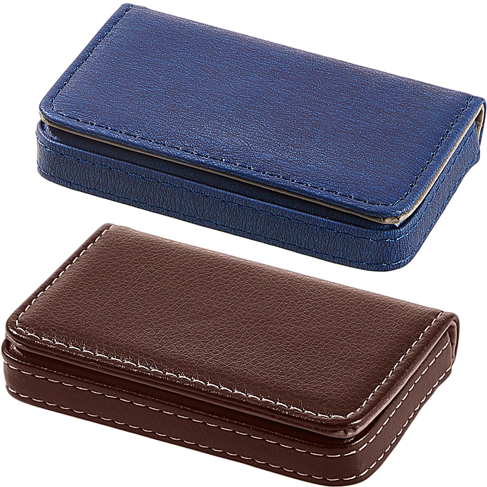 Outus 2 Pieces Business Card Holder, Pu Leather Business Card Case Pocket Wallet With Magnetic Shut For Men Women(Coffee, Blue)